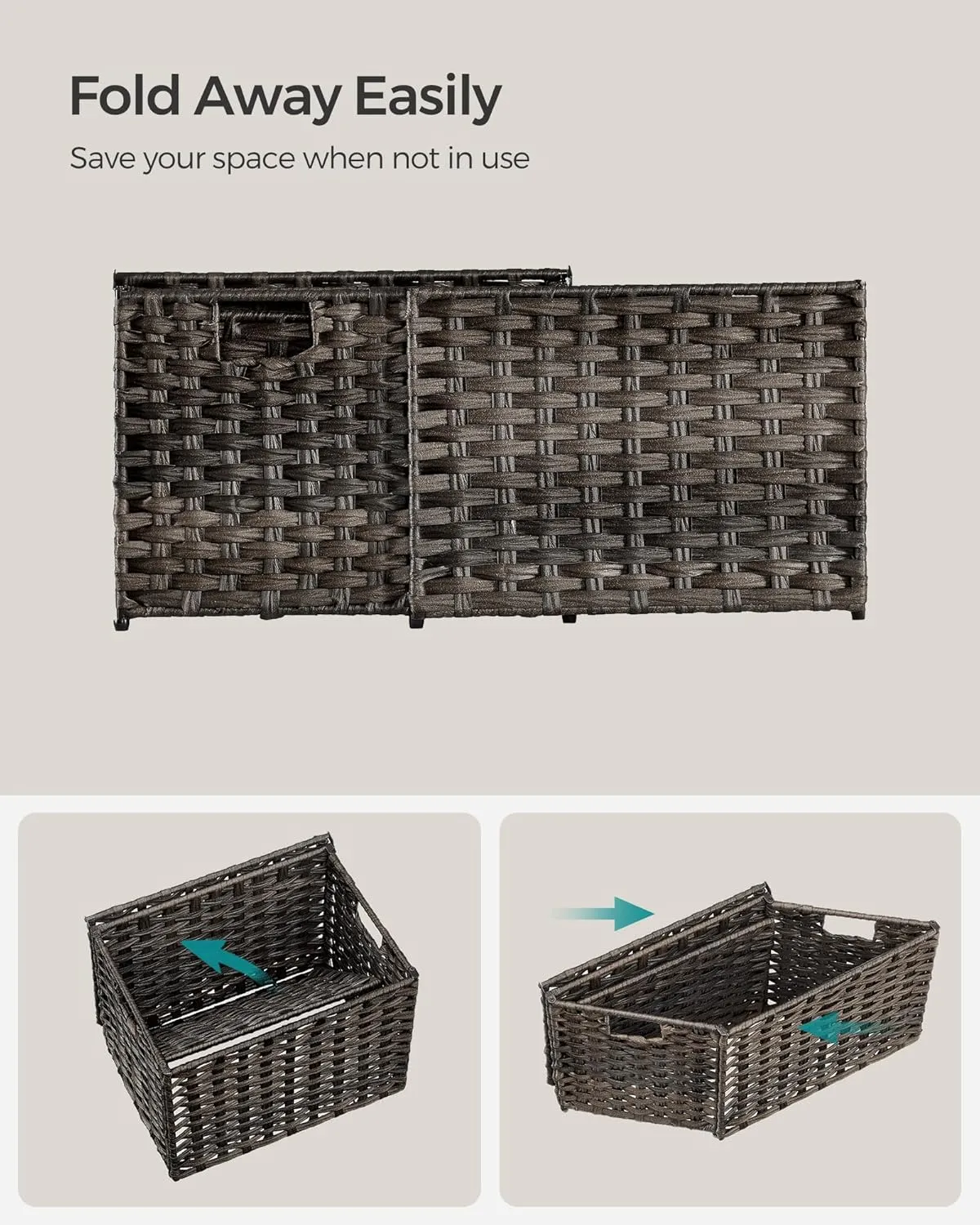SONGMICS Storage Basket with Lid, 9.2 Gallon (35L) Storage Bin, Woven Blanket Storage Basket with Handles, Foldable, Removable Liner, Metal Frame, for Bedroom, Laundry Room, Brown URST040K01