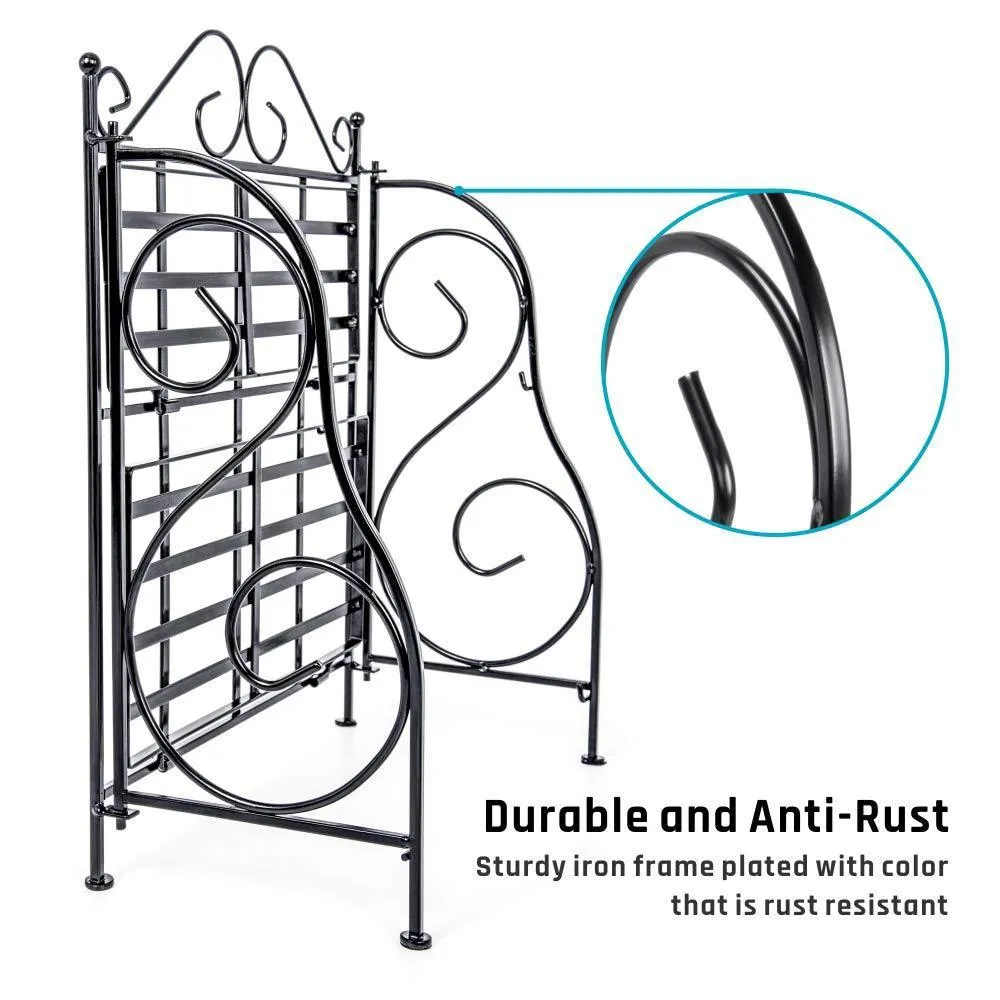 Spice Rack, iSPECLE 2-Tier Foldable Shelf Rack Kitchen Bathroom Countertop, 2-Tier Standing Storage Organizer Spice Jars Bottle Shelf Holder Rack -Black