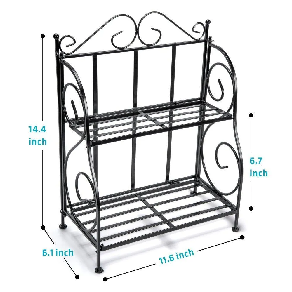 Spice Rack, iSPECLE 2-Tier Foldable Shelf Rack Kitchen Bathroom Countertop, 2-Tier Standing Storage Organizer Spice Jars Bottle Shelf Holder Rack -Black