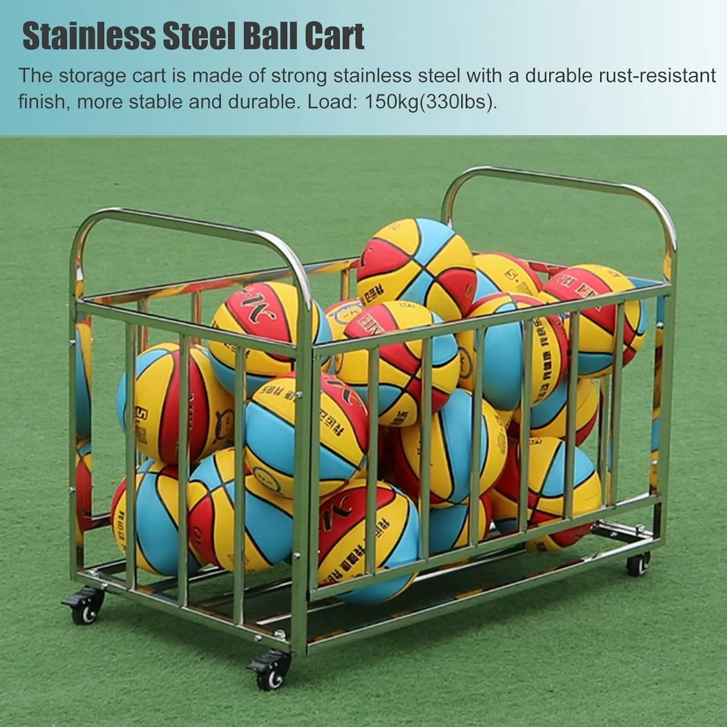 Sports Ball Storage Stand Ball Storage Garage Organizer Rolling Basketball Cart with Wheels, Outdoor Waterproof Ball Bin Sports Equipment Rack Stand for School/Church,No Lid-110x63x85cm