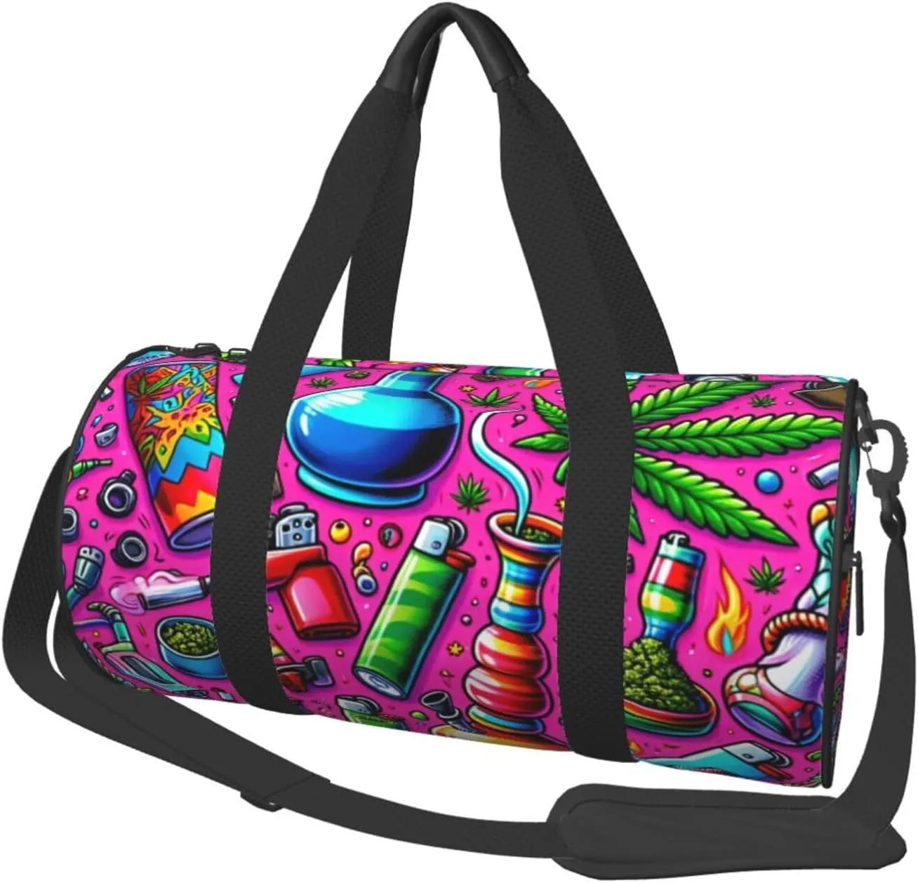 Sports Duffel Bag Weed-Pot-Cannabis Foldable Travel Tote Bag Weekender Sleepover Carry On Bag