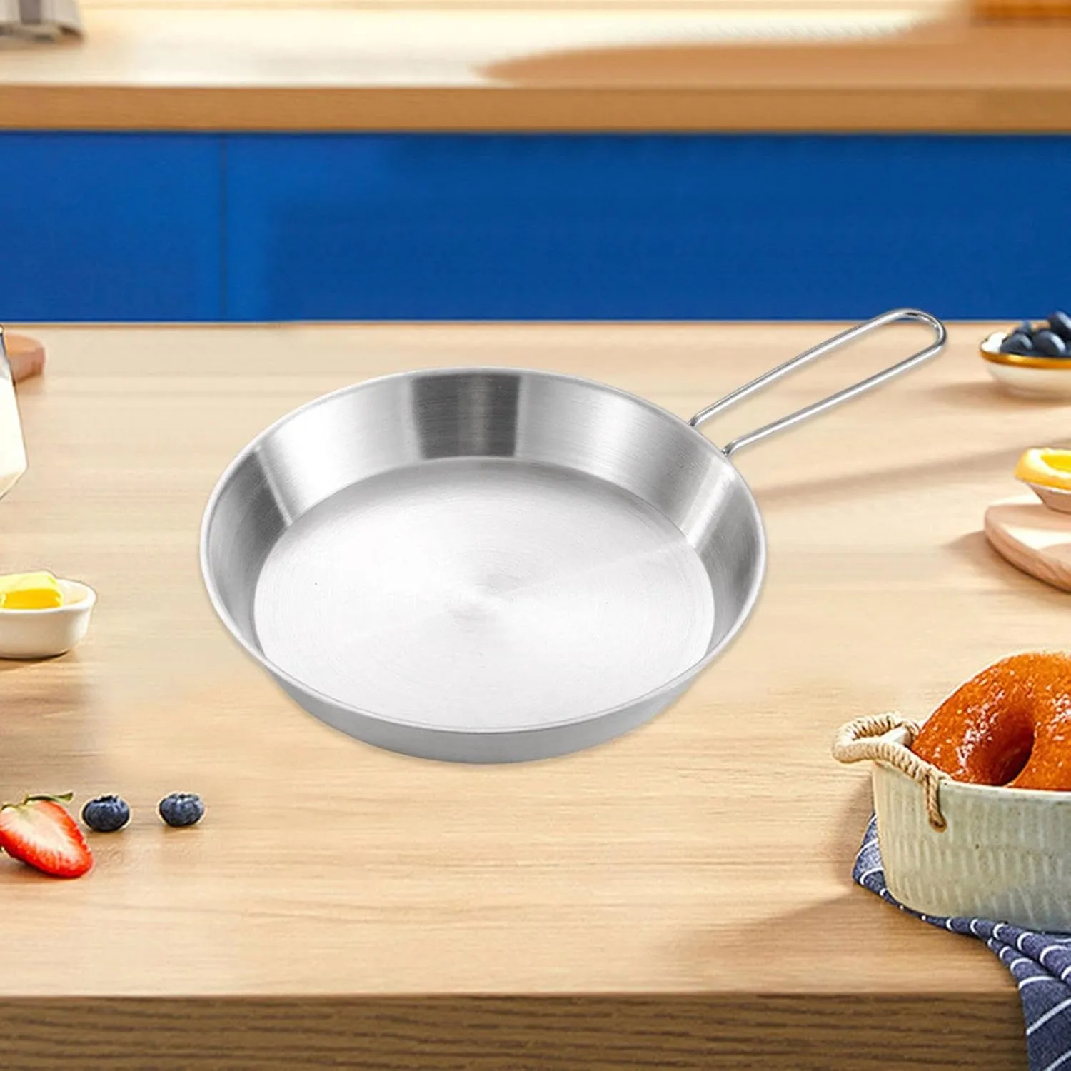 Stainless Steel Camping Fry Pan Nonstick Skillet Foldable Handle Portable Multipurpose Heat Resistant Small Pot Pancake Maker, 20cm