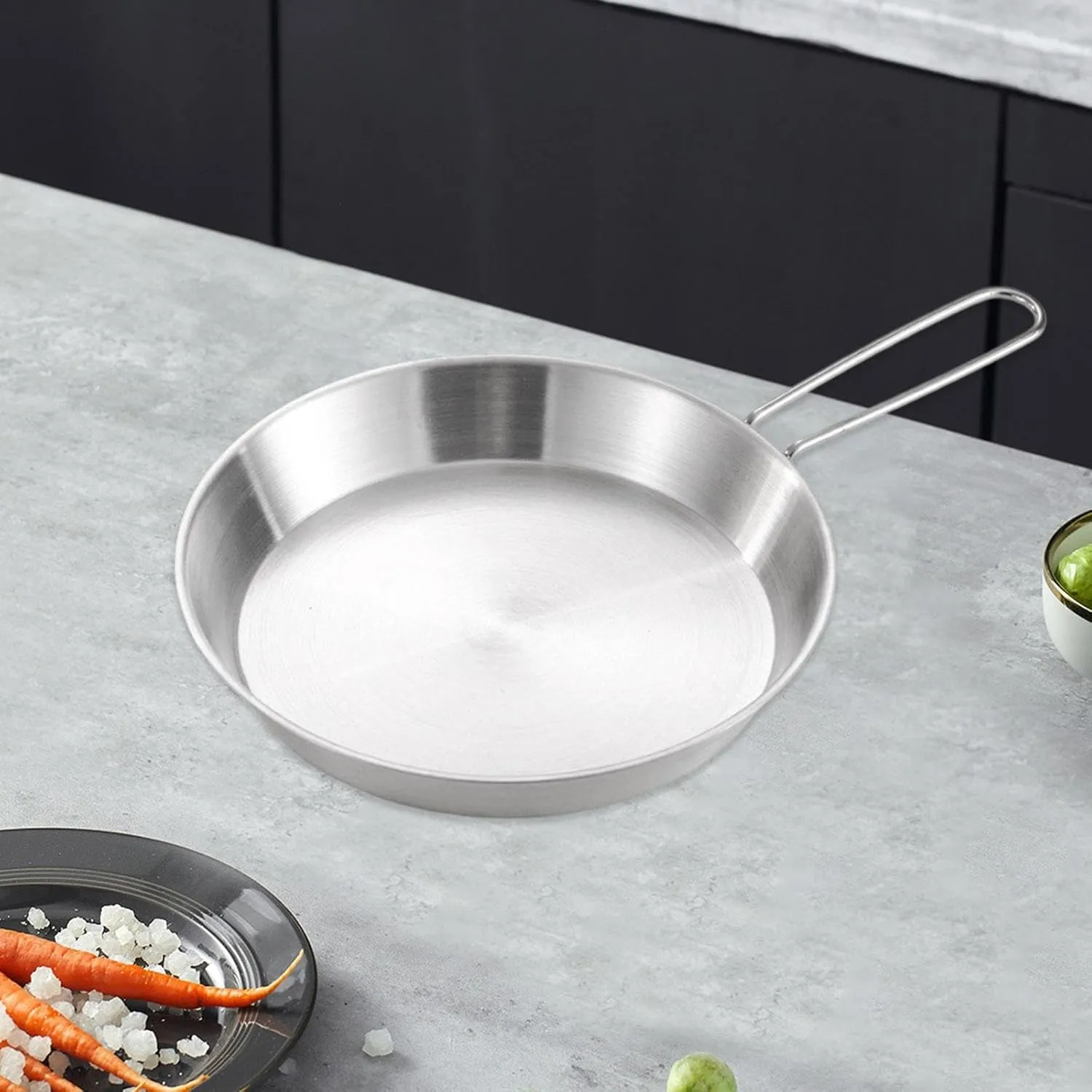 Stainless Steel Camping Fry Pan Nonstick Skillet Foldable Handle Portable Multipurpose Heat Resistant Small Pot Pancake Maker, 20cm