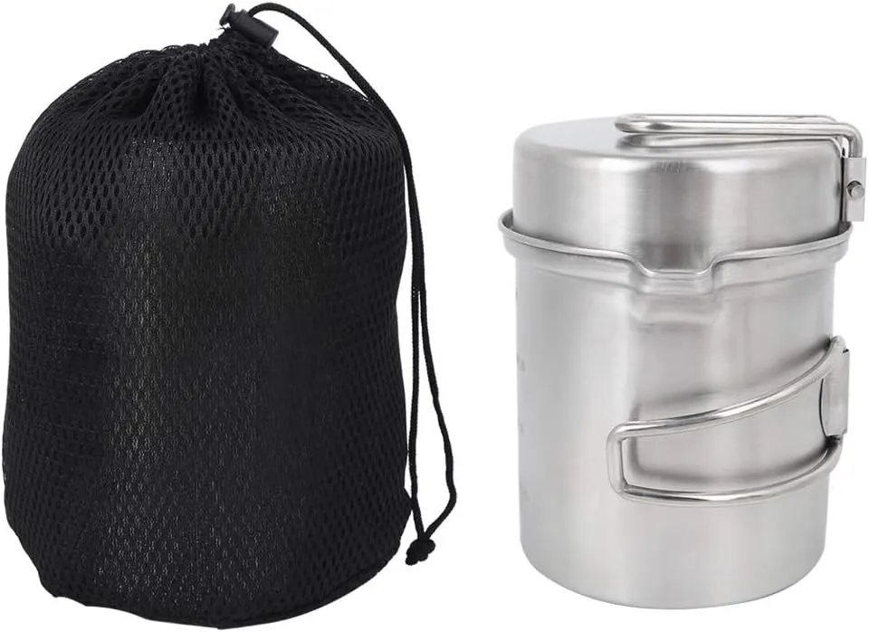 Stainless Steel Portable Cooking Set Steel Cooker Cooking Pot Hiking for Outdoor Camping