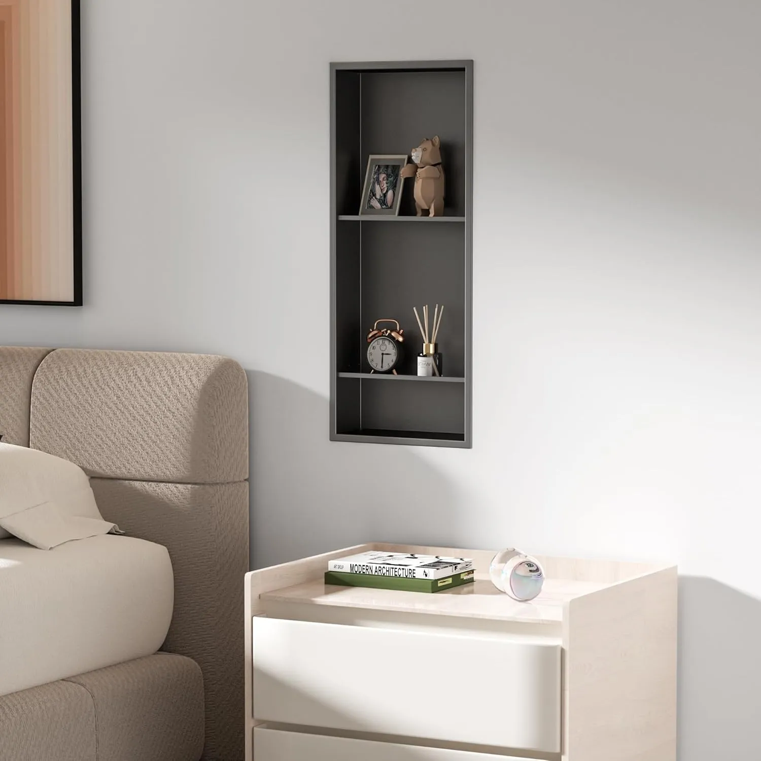 Stainless Steel Shower Niche 12" X 29", No Tile Needed Wall Niche Three-Tier Shower Niche Shelf, Recessed Niche Shower for Bathroom Storage, Gun Metal
