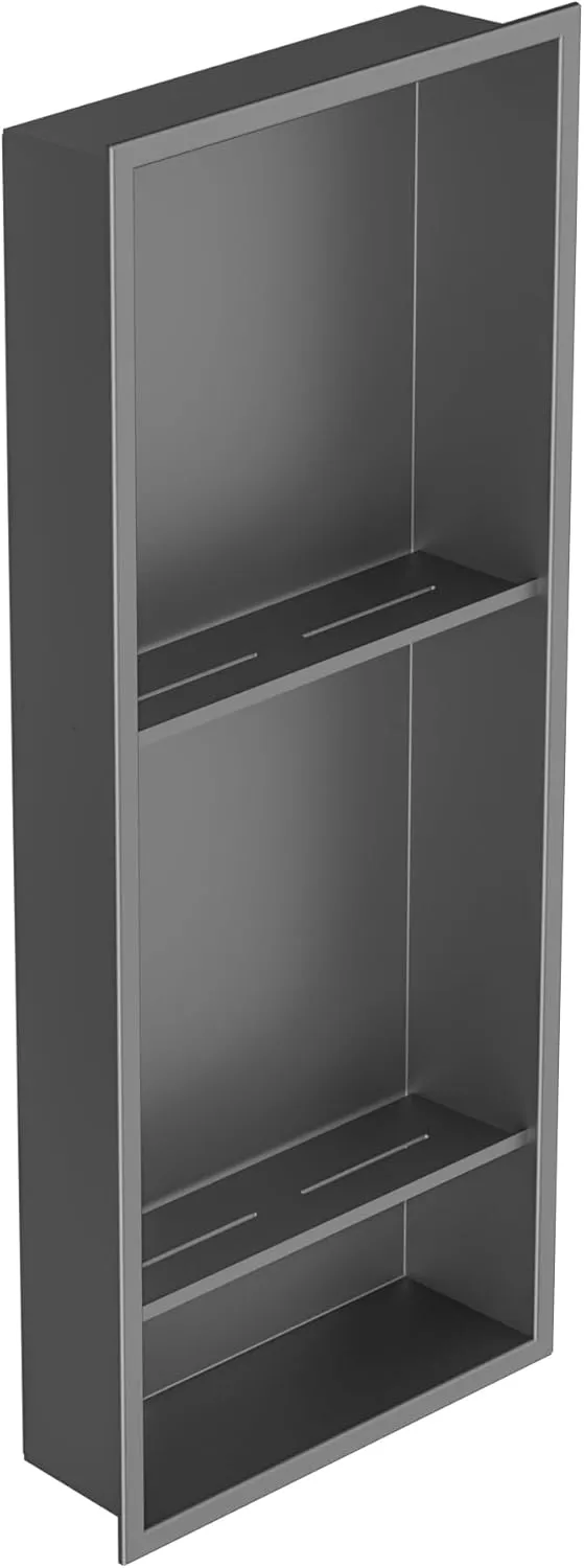 Stainless Steel Shower Niche 12" X 29", No Tile Needed Wall Niche Three-Tier Shower Niche Shelf, Recessed Niche Shower for Bathroom Storage, Gun Metal