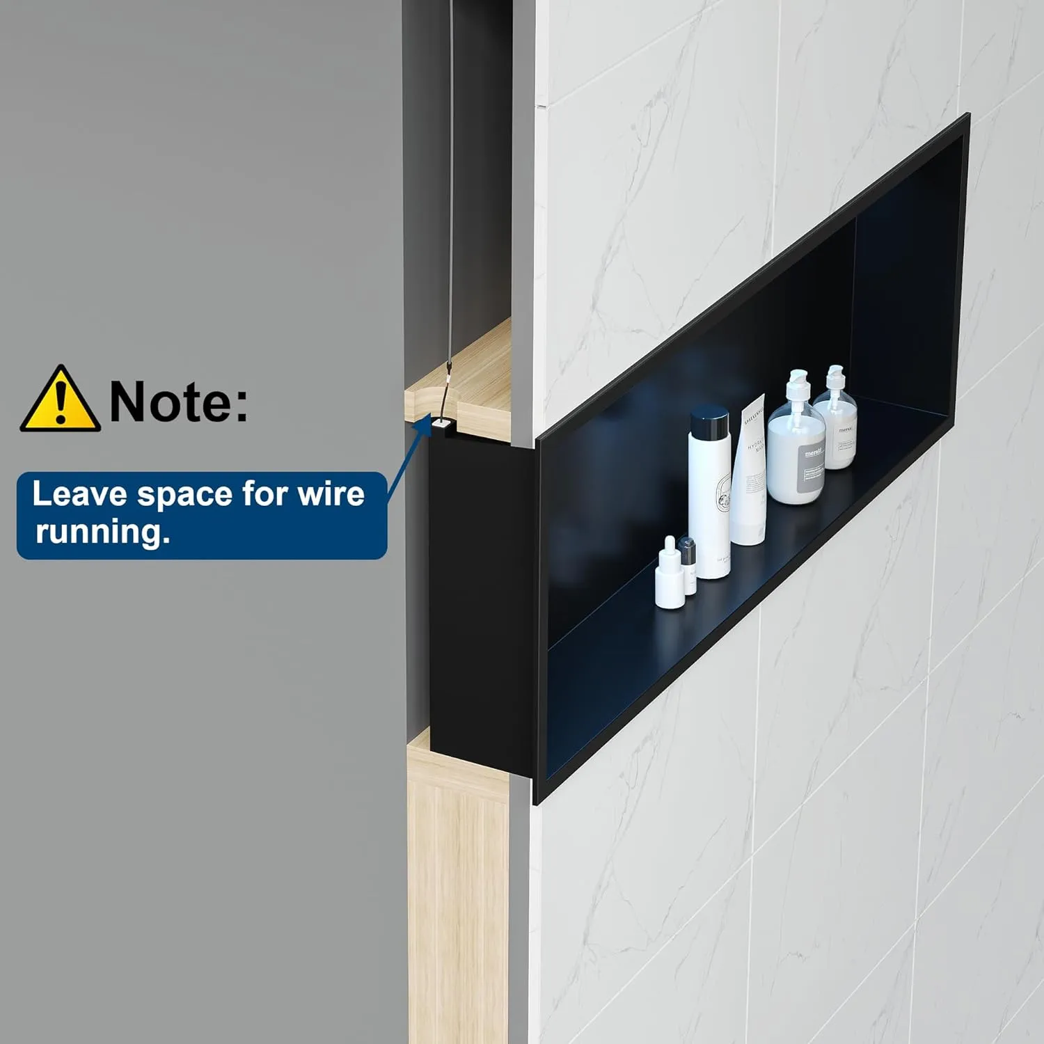 Stainless Steel Shower Niche 36" X 12" with RGB LED Light, Recessed Niche for Bathroom Storage, Matte Black