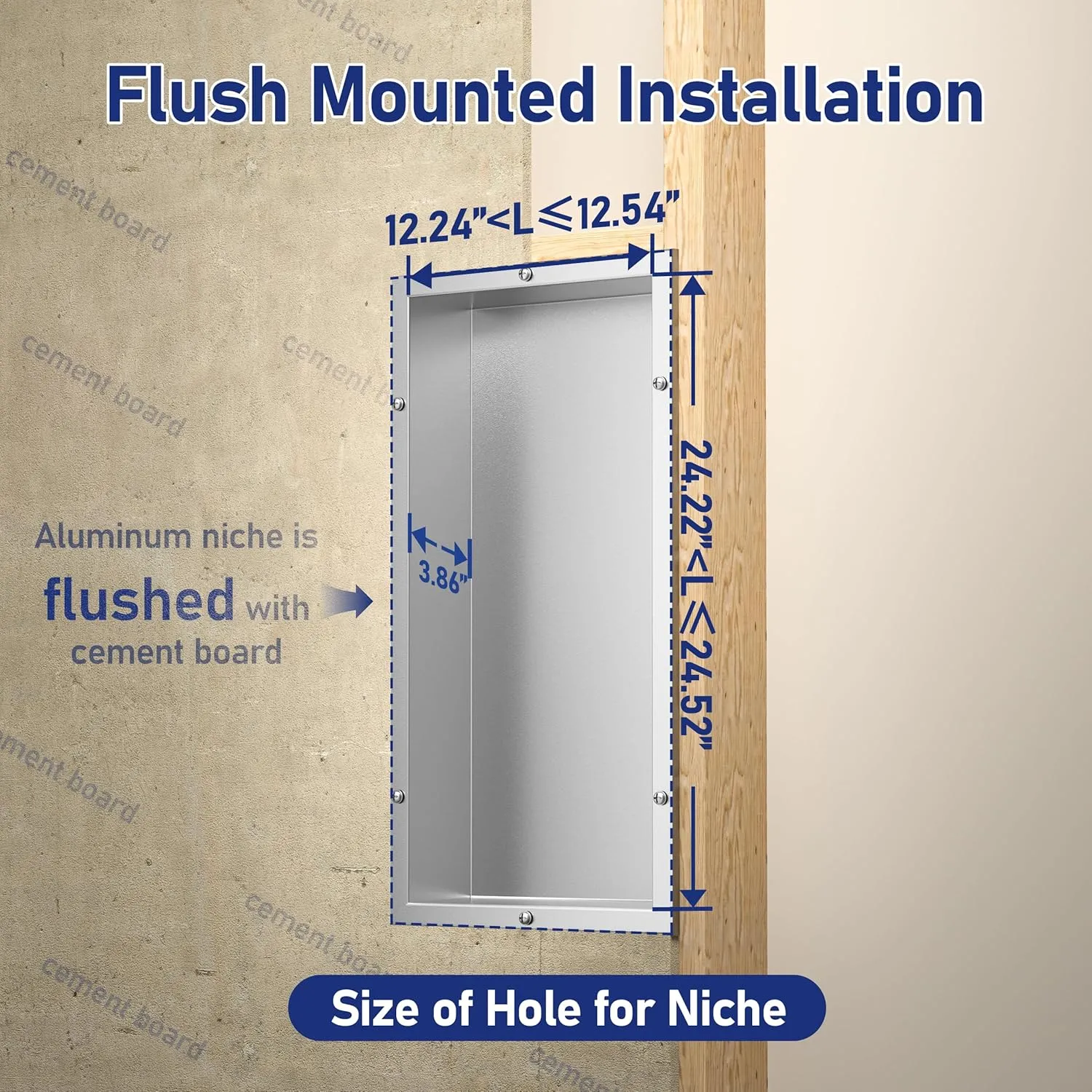 Stainless Steel Shower Niche White with Shelf 24" X 12" No Tile Need Niche Shower for Bathroom Wall Storage with Aluminum Waterpoof Box