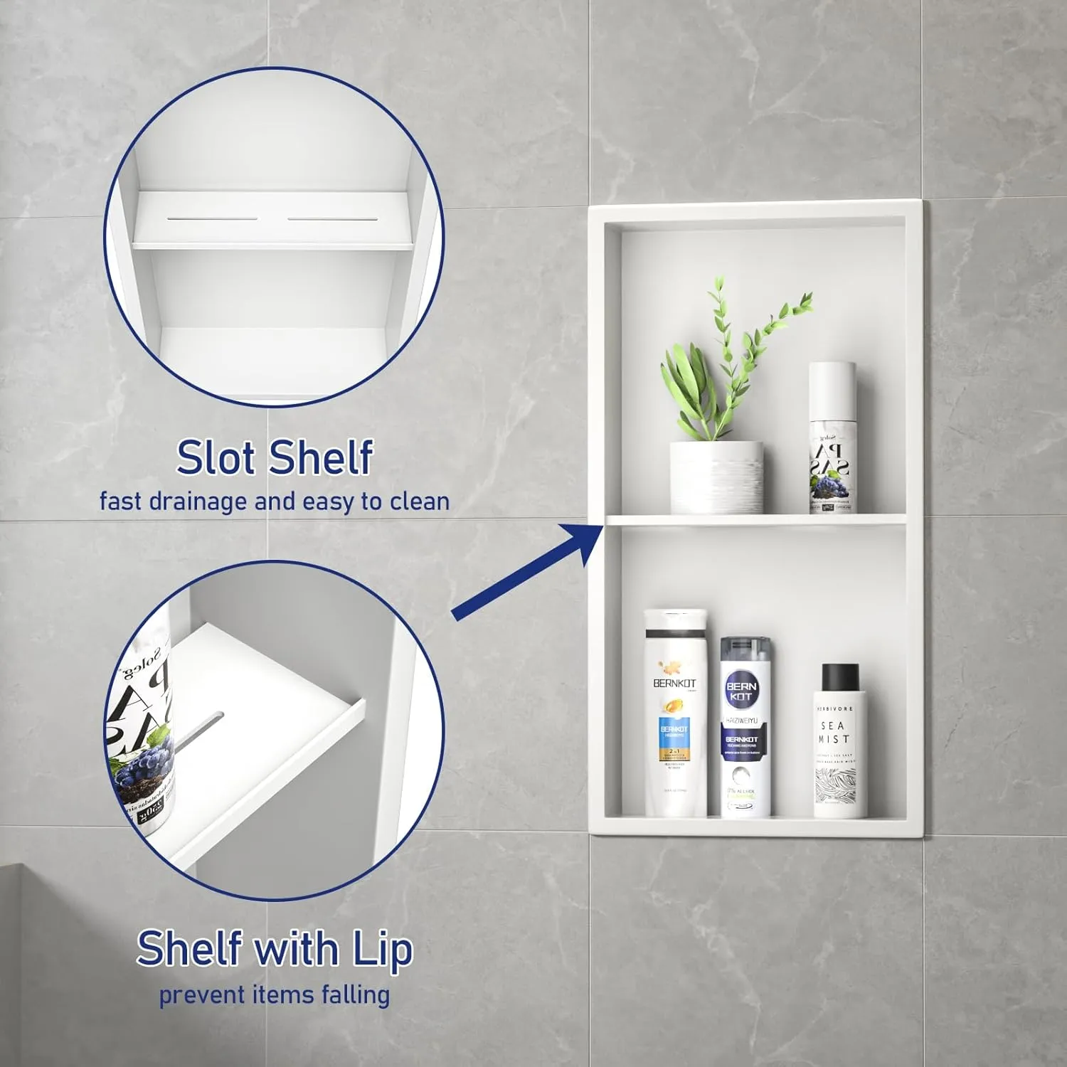 Stainless Steel Shower Niche White with Shelf 24" X 12" No Tile Need Niche Shower for Bathroom Wall Storage with Aluminum Waterpoof Box