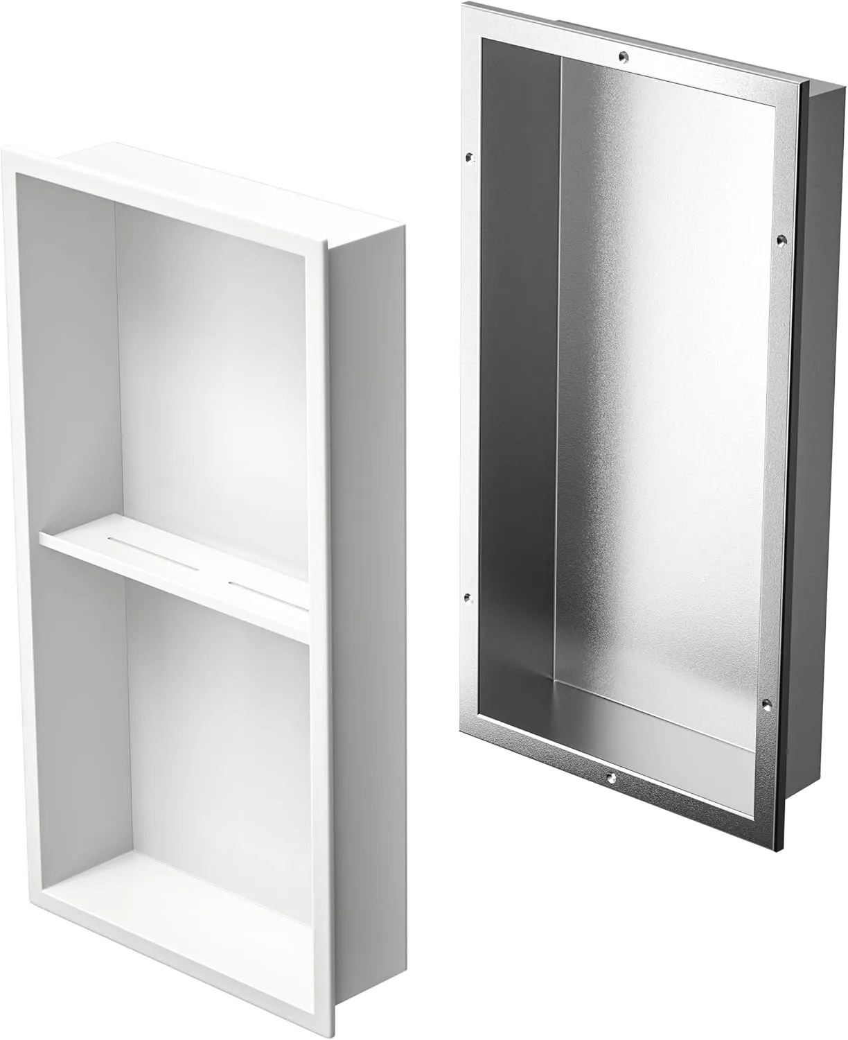 Stainless Steel Shower Niche White with Shelf 24" X 12" No Tile Need Niche Shower for Bathroom Wall Storage with Aluminum Waterpoof Box