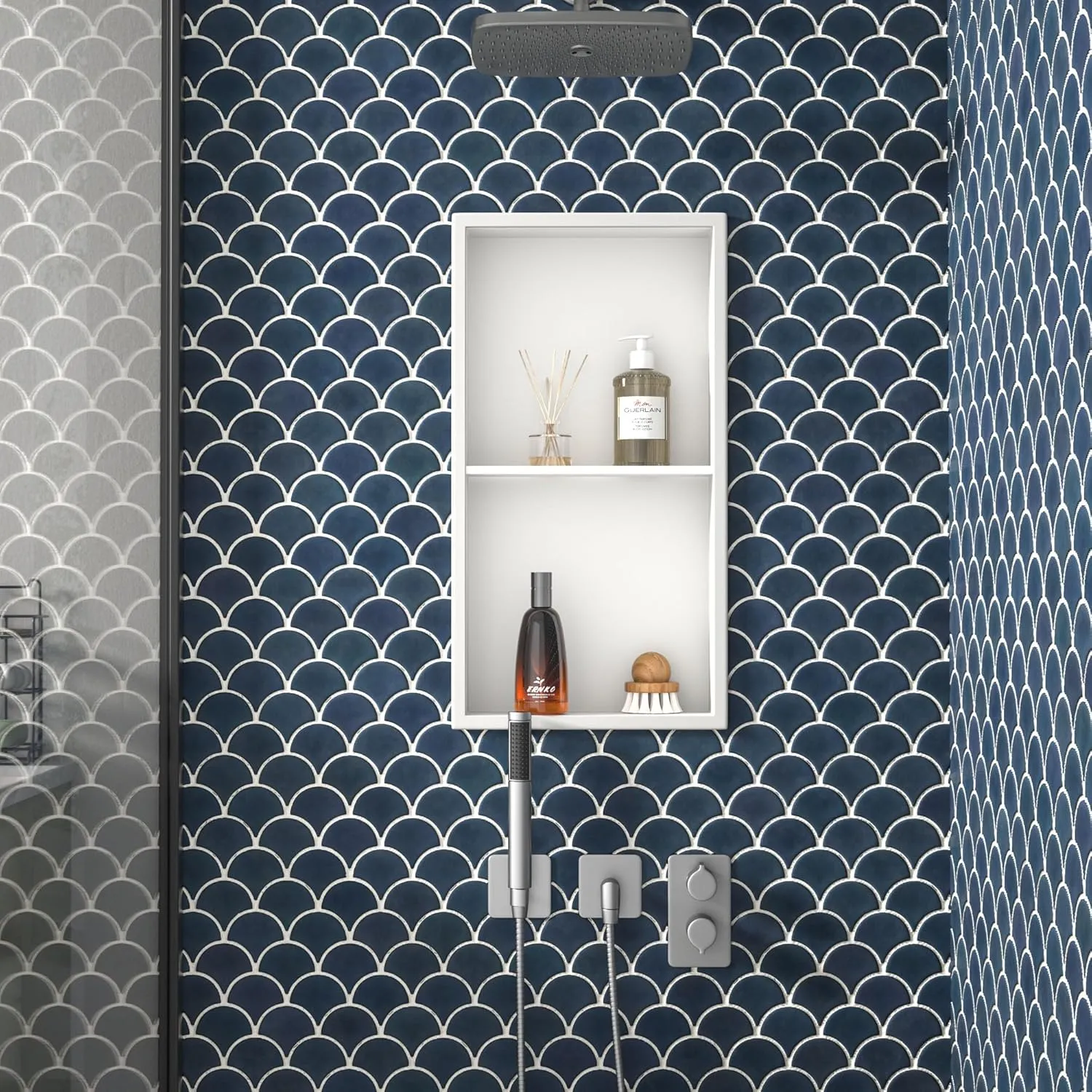 Stainless Steel Shower Niche White with Shelf 24" X 12" No Tile Need Niche Shower for Bathroom Wall Storage with Aluminum Waterpoof Box