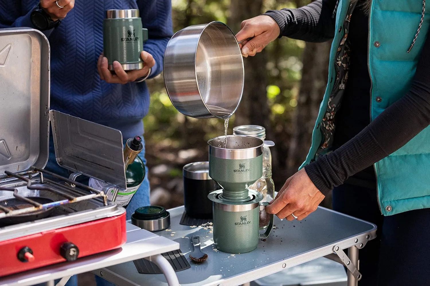 Stanley Perfect Brew Pour Over | Manual Single Cup Coffee Maker | Drip Coffee Maker with Reusable Filter | Easy Clean Stainless Steel | BPA-Free | Hammertone Green