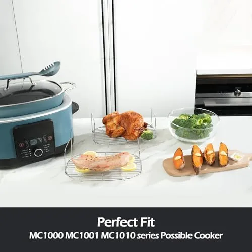 Steam and Roast Rack Compatible with Ninja Foodi Possible Cooker Pro 8.5 Qt - Custom Fit MC1000, MC1001, MC1010 Series Ninja Slow Cooker Crockpot - Chrome Coated Multicooker Accessories
