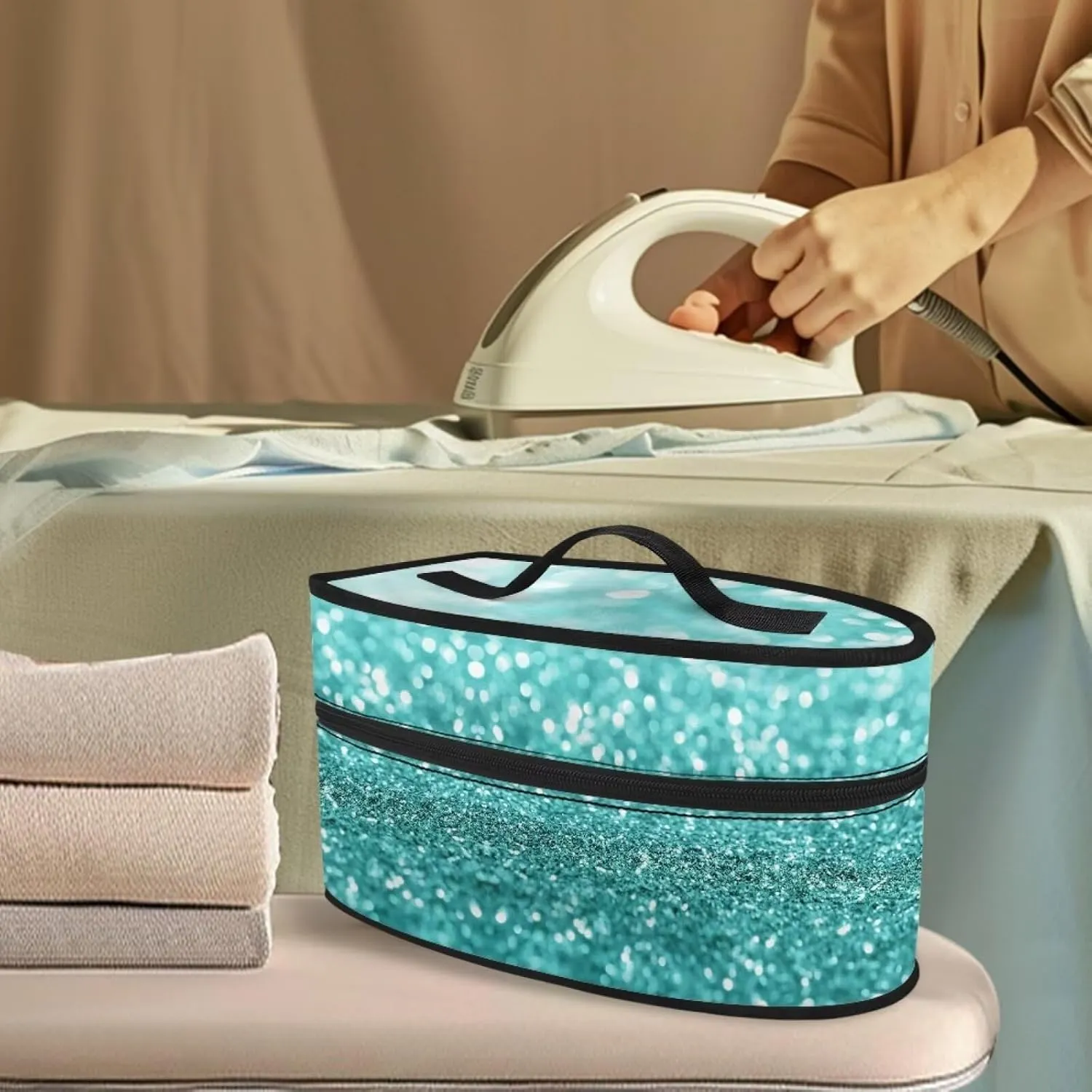 Steam Iron Storage Bag with Zipper Handle Foldable Portable Iron Storage Case Protective Carrying Bag Universal for Most Iron, Starlight