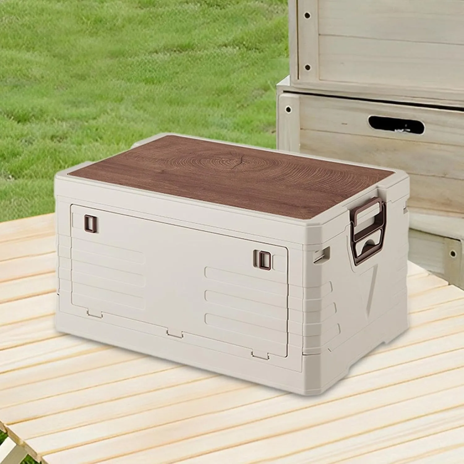 Storage Bin, Camping Storage Box with Handle, Folding Storage Box for Fishing, Medium Single Layer