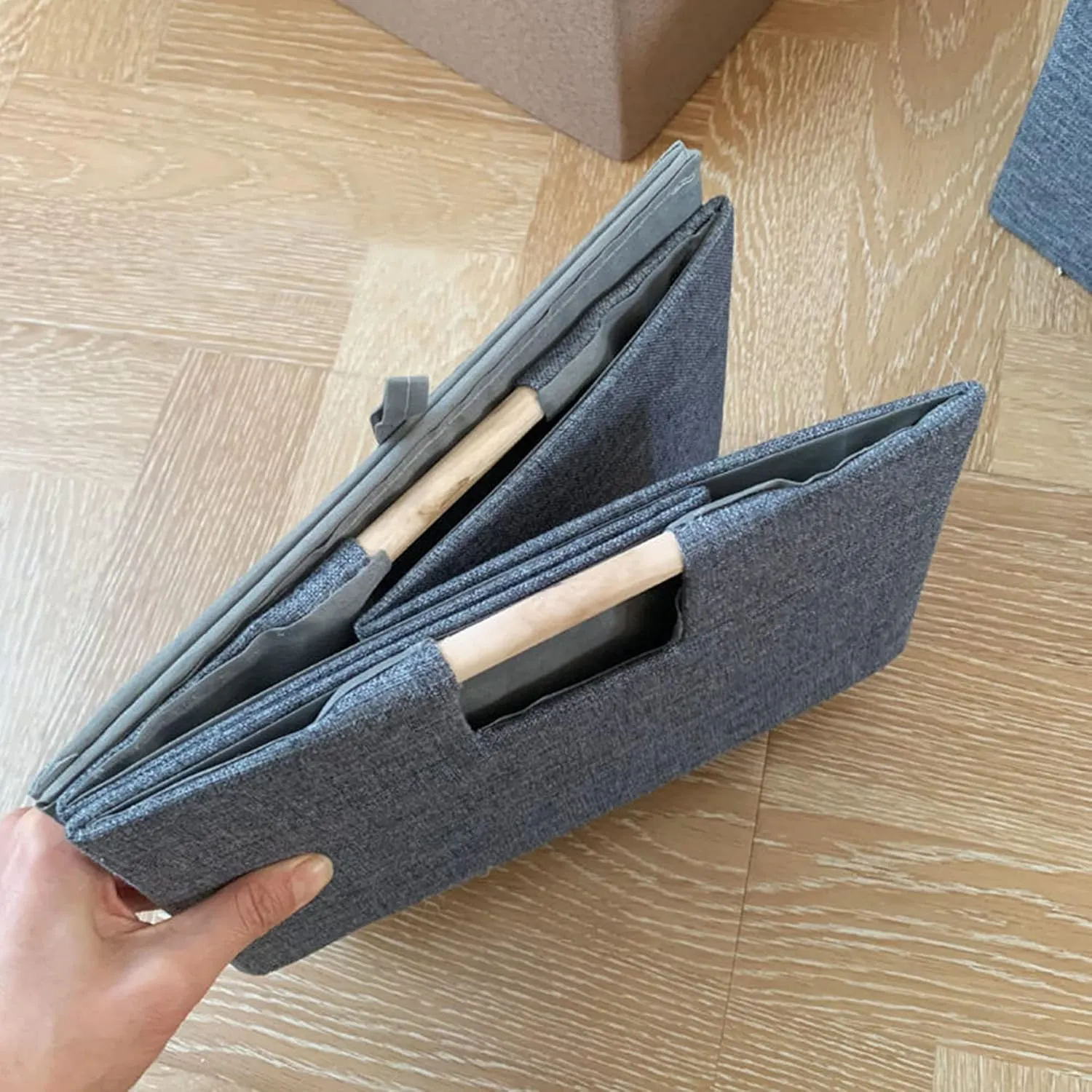 Storage Bin for Shelves Rectangle Closet Baskets Foldable Box with Handles, Gray Storage Bins, Storage Boxes for Home Office Car Dormroom