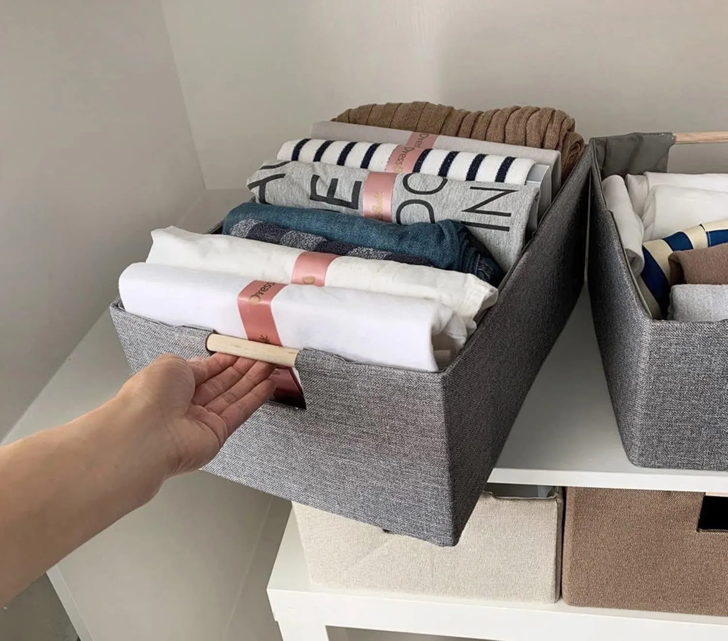 Storage Bin for Shelves Rectangle Closet Baskets Foldable Box with Handles, Gray Storage Bins, Storage Boxes for Home Office Car Dormroom