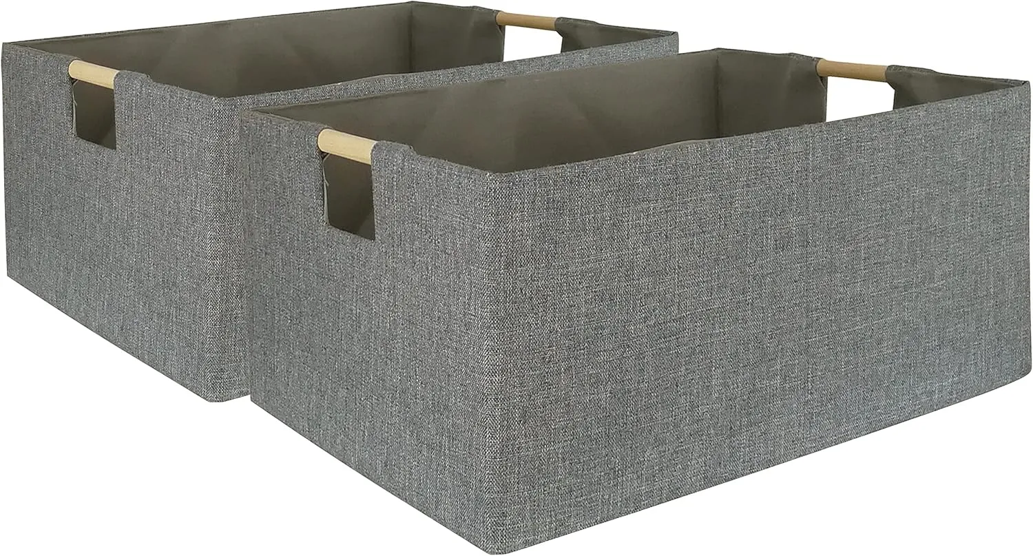 Storage Bin for Shelves Rectangle Closet Baskets Foldable Box with Handles, Gray Storage Bins, Storage Boxes for Home Office Car Dormroom