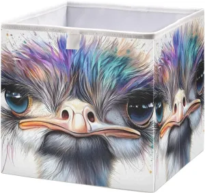 Storage Bins Ostrich Portrait White for Organizing, Fabric Storage Basket, Foldable Organizer Cubes Rectangular