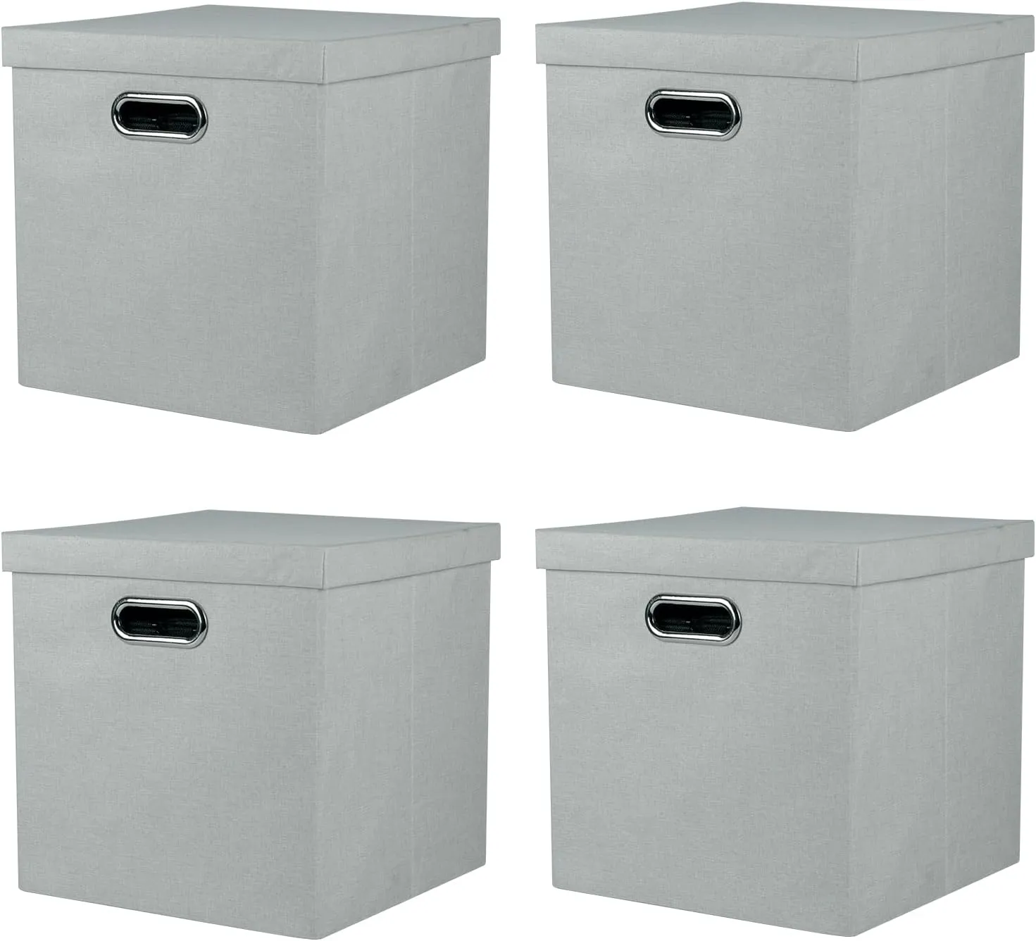 Storage Bins with Lids, Collapsible Linen Fabric Boxes Organizer Containers with Lid Foldable Storage Box Basket for Closet, Shelves, Home, Office, 12 x 12 x 12 Inch, 4 Pack, Gray