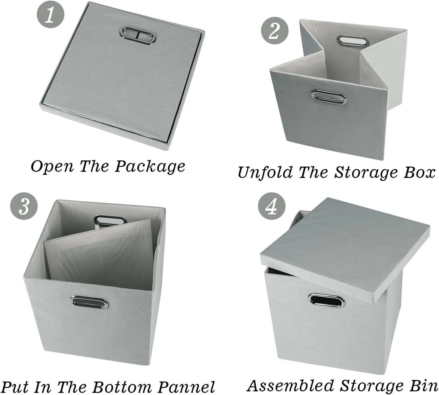 Storage Bins with Lids, Collapsible Linen Fabric Boxes Organizer Containers with Lid Foldable Storage Box Basket for Closet, Shelves, Home, Office, 12 x 12 x 12 Inch, 4 Pack, Gray