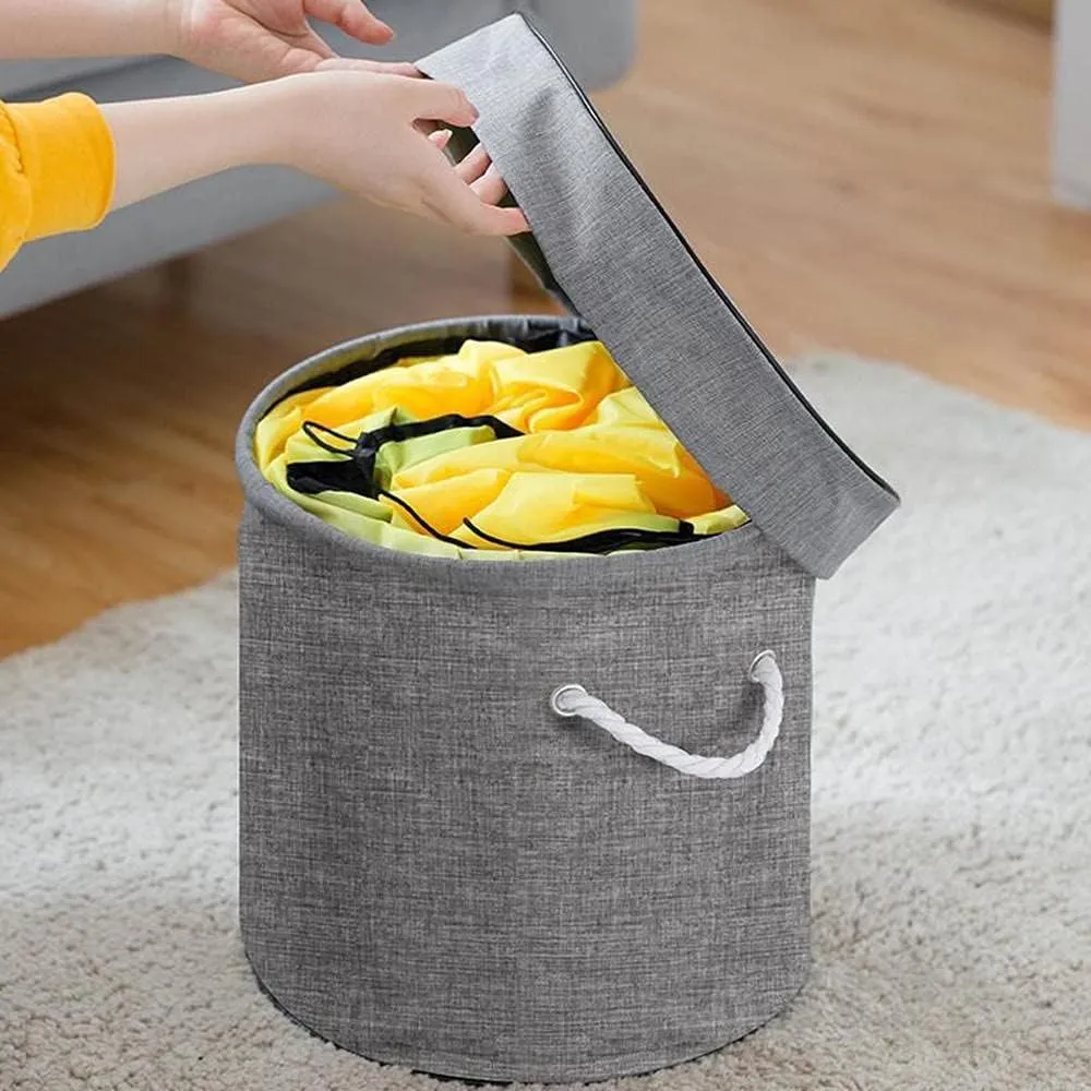 Storage Organizer Baskets and Play Mat, Outdoor Quick Storage Bag, Bag with Zipper, Organizer, Quick Collapsible Canvas Bin-Dark Grey