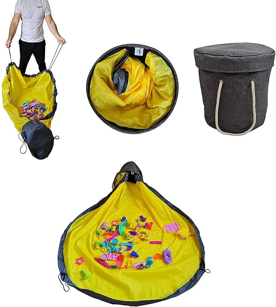 Storage Organizer Baskets and Play Mat, Outdoor Quick Storage Bag, Bag with Zipper, Organizer, Quick Collapsible Canvas Bin-Dark Grey