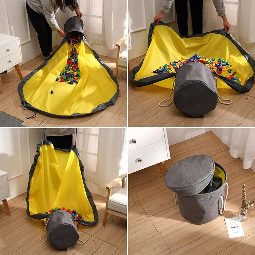 Storage Organizer Baskets and Play Mat, Outdoor Quick Storage Bag, Bag with Zipper, Organizer, Quick Collapsible Canvas Bin-Dark Grey