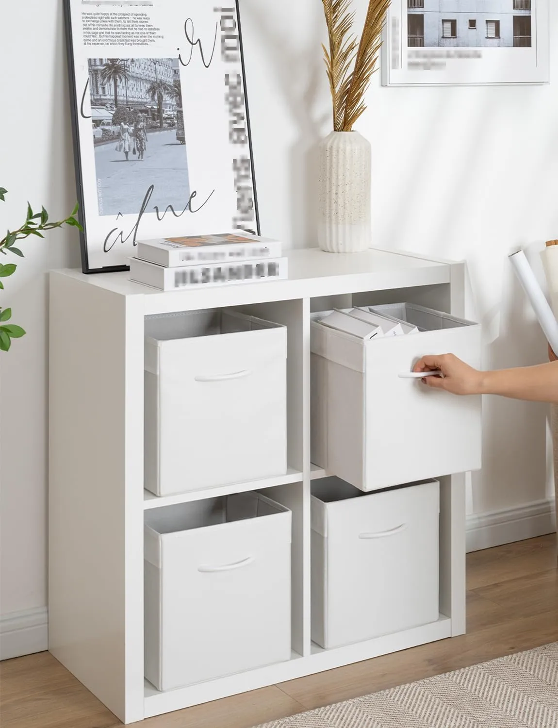 StorageWorks White Storage Cubes, 11-inch Storage Cubes with Handle, Cube Organizer Baskets for Shelves and Closet, Collapsible Storage Bins, 4-Pack