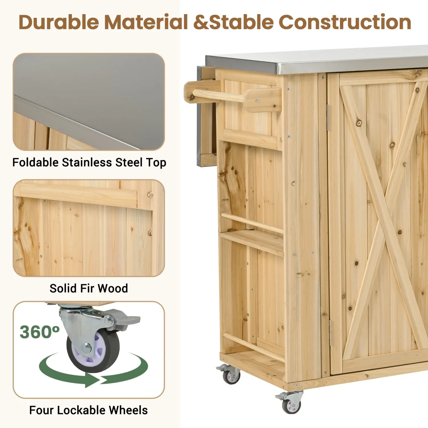 Streamdale Outdoor Kitchen Island - Fir Wood, Stainless Top