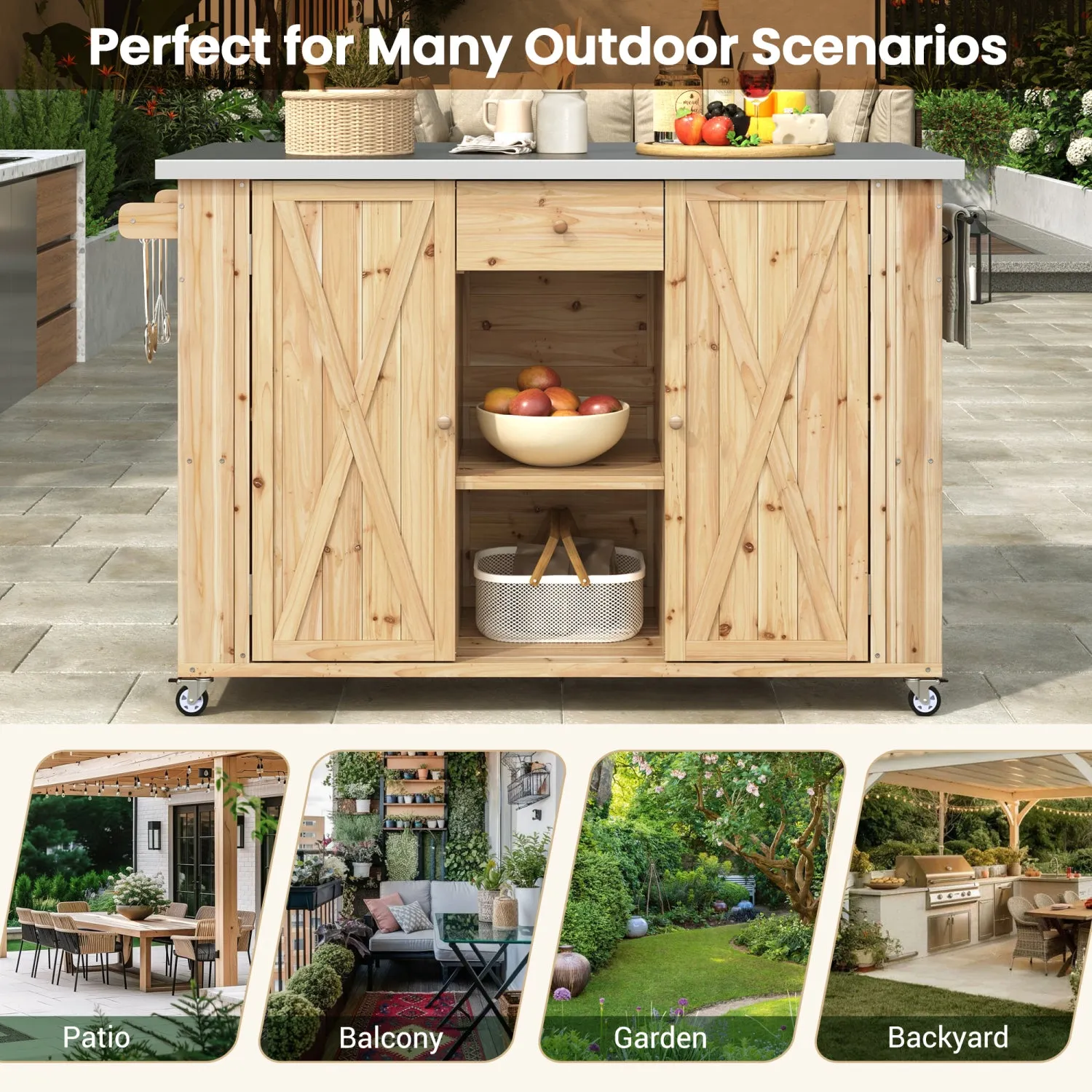 Streamdale Outdoor Kitchen Island - Fir Wood, Stainless Top