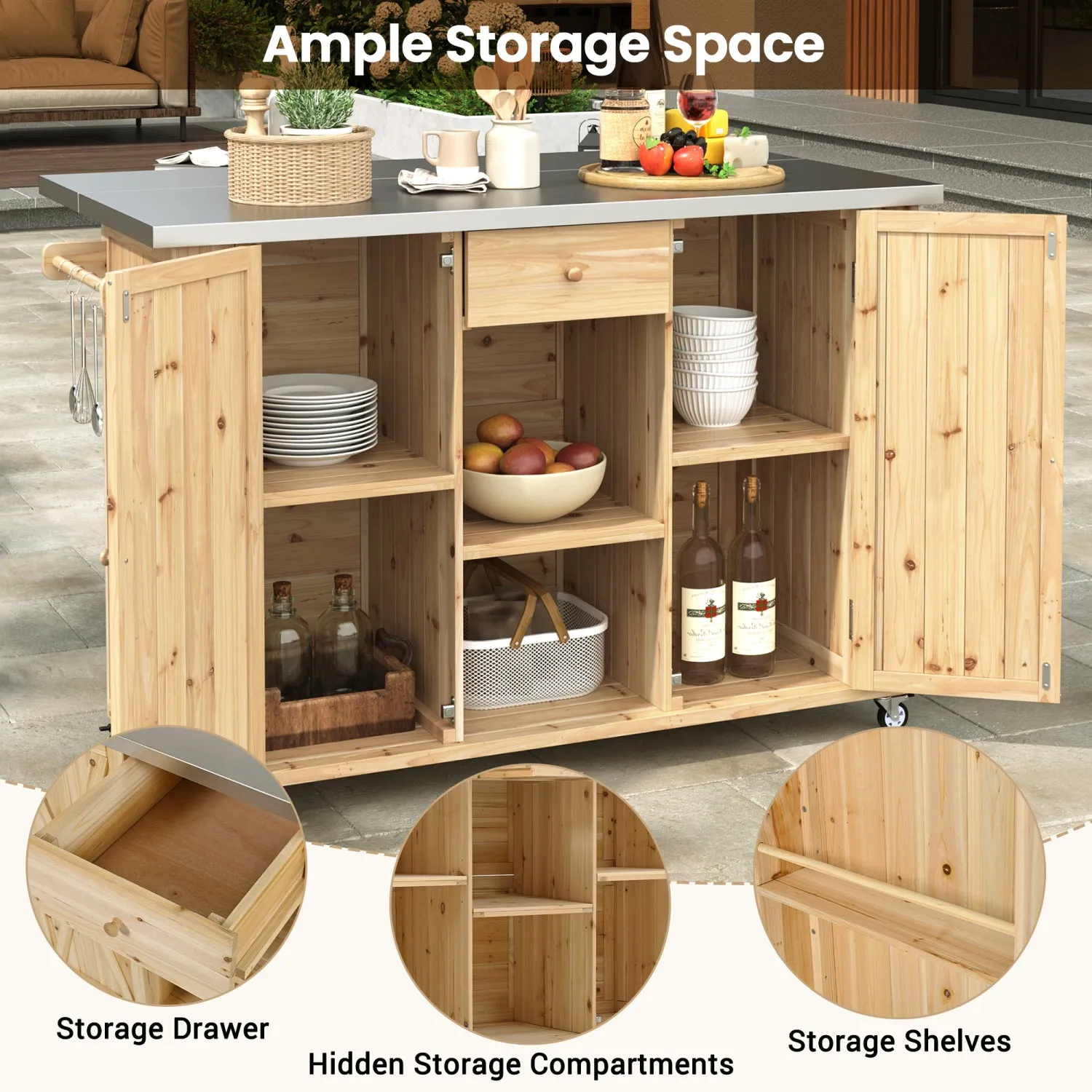 Streamdale Outdoor Kitchen Island - Fir Wood, Stainless Top
