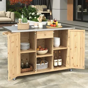 Streamdale Outdoor Kitchen Island - Fir Wood, Stainless Top