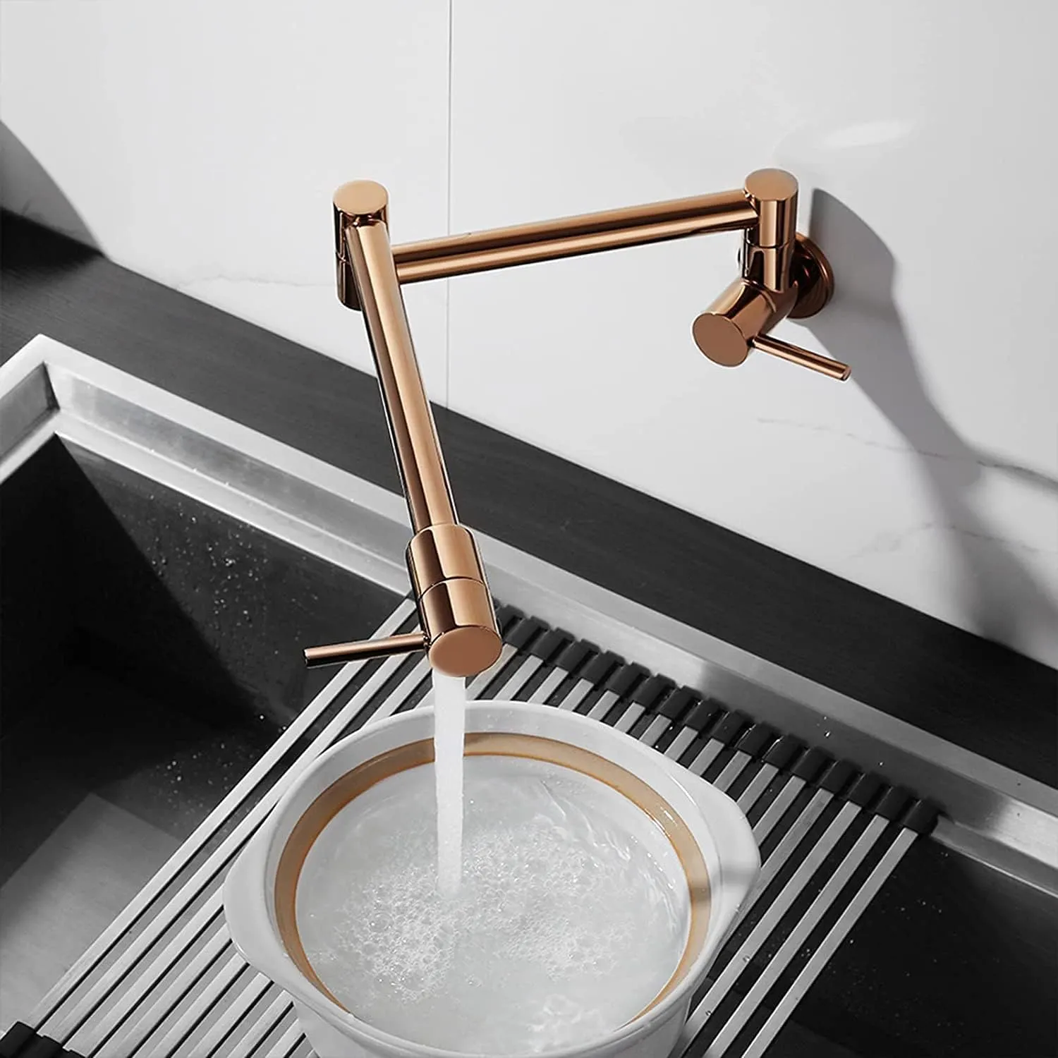 Stretchable Handle Dual Practical Worldwide availability (Rose Kitchen Filler Faucet Pot Gold - Finish) Tap Wall-Mounted SS304