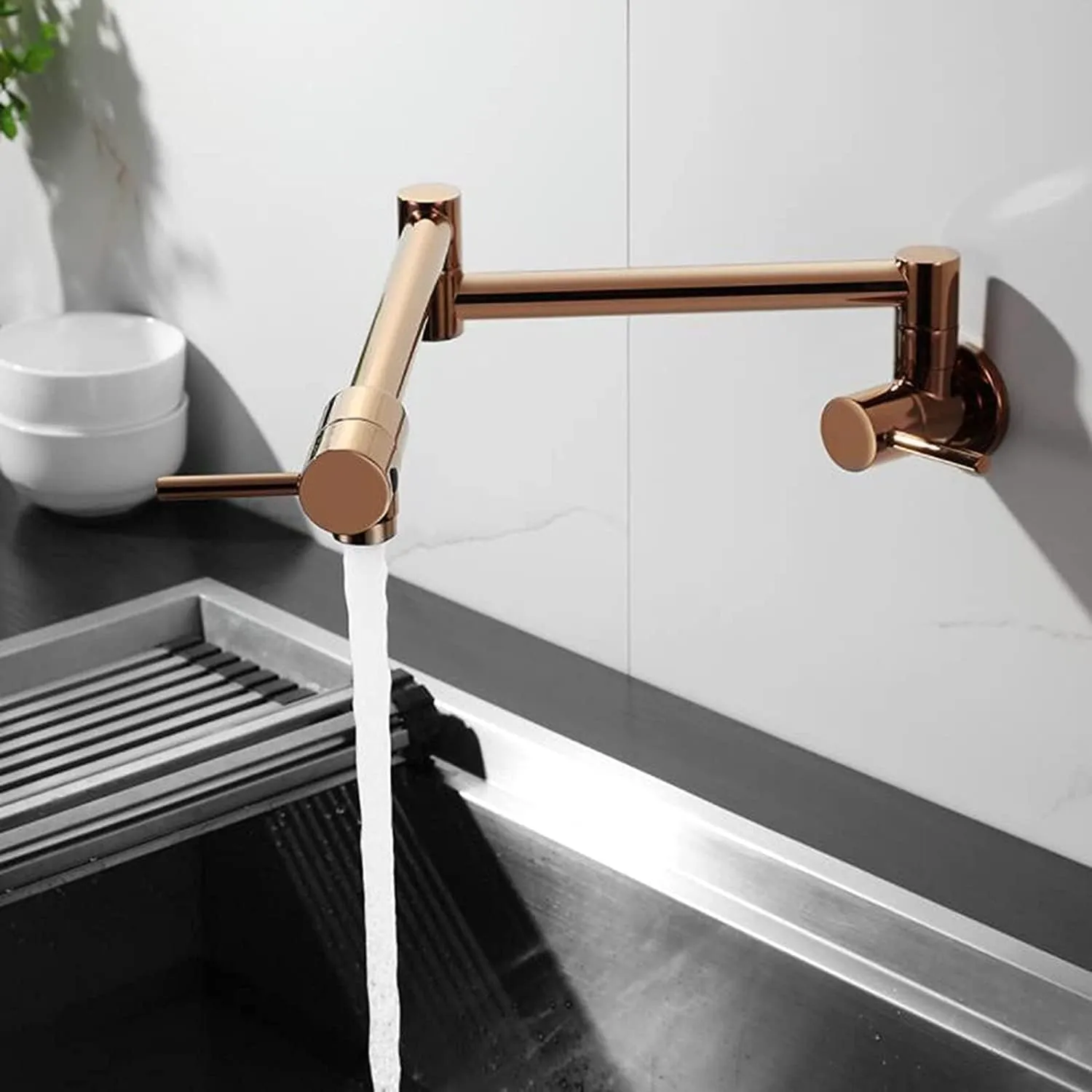 Stretchable Handle Dual Practical Worldwide availability (Rose Kitchen Filler Faucet Pot Gold - Finish) Tap Wall-Mounted SS304