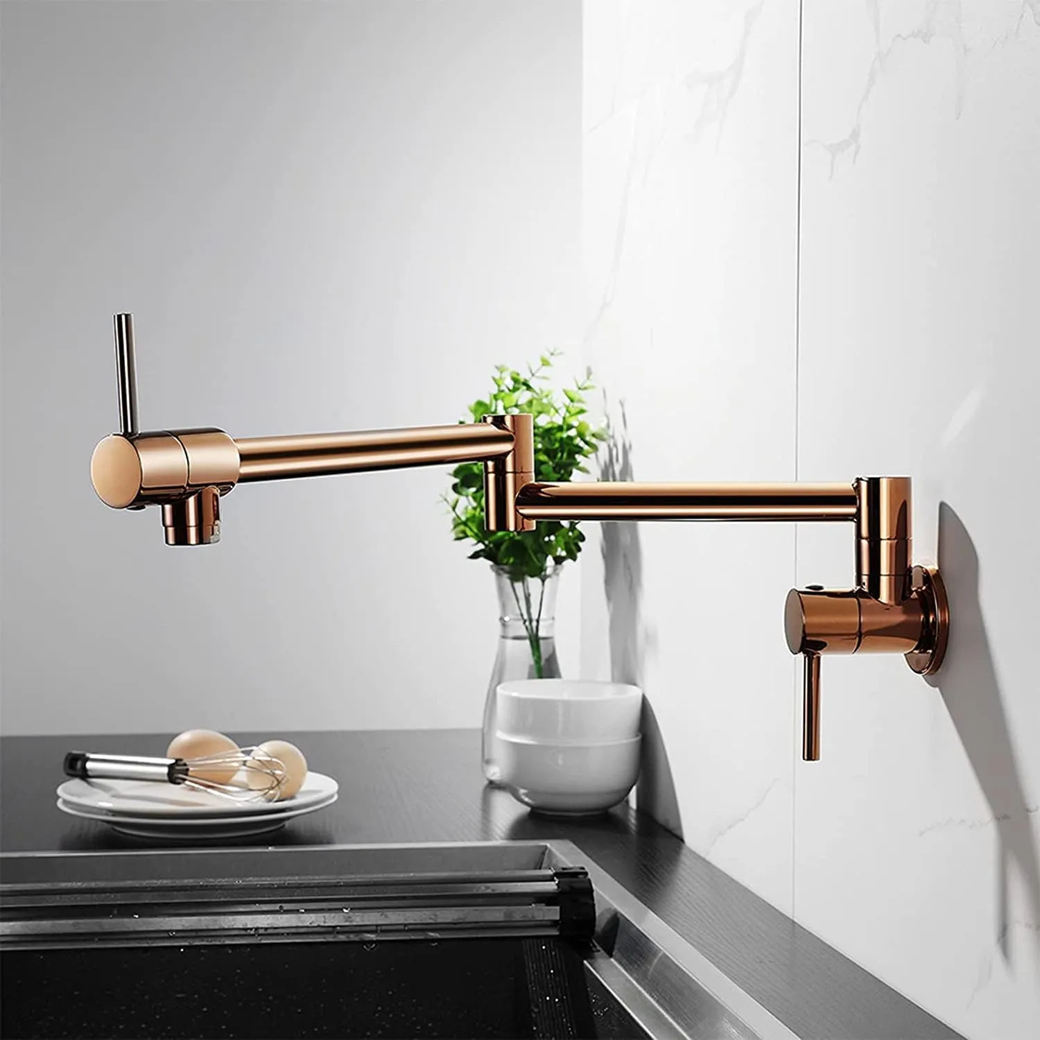 Stretchable Handle Dual Practical Worldwide availability (Rose Kitchen Filler Faucet Pot Gold - Finish) Tap Wall-Mounted SS304