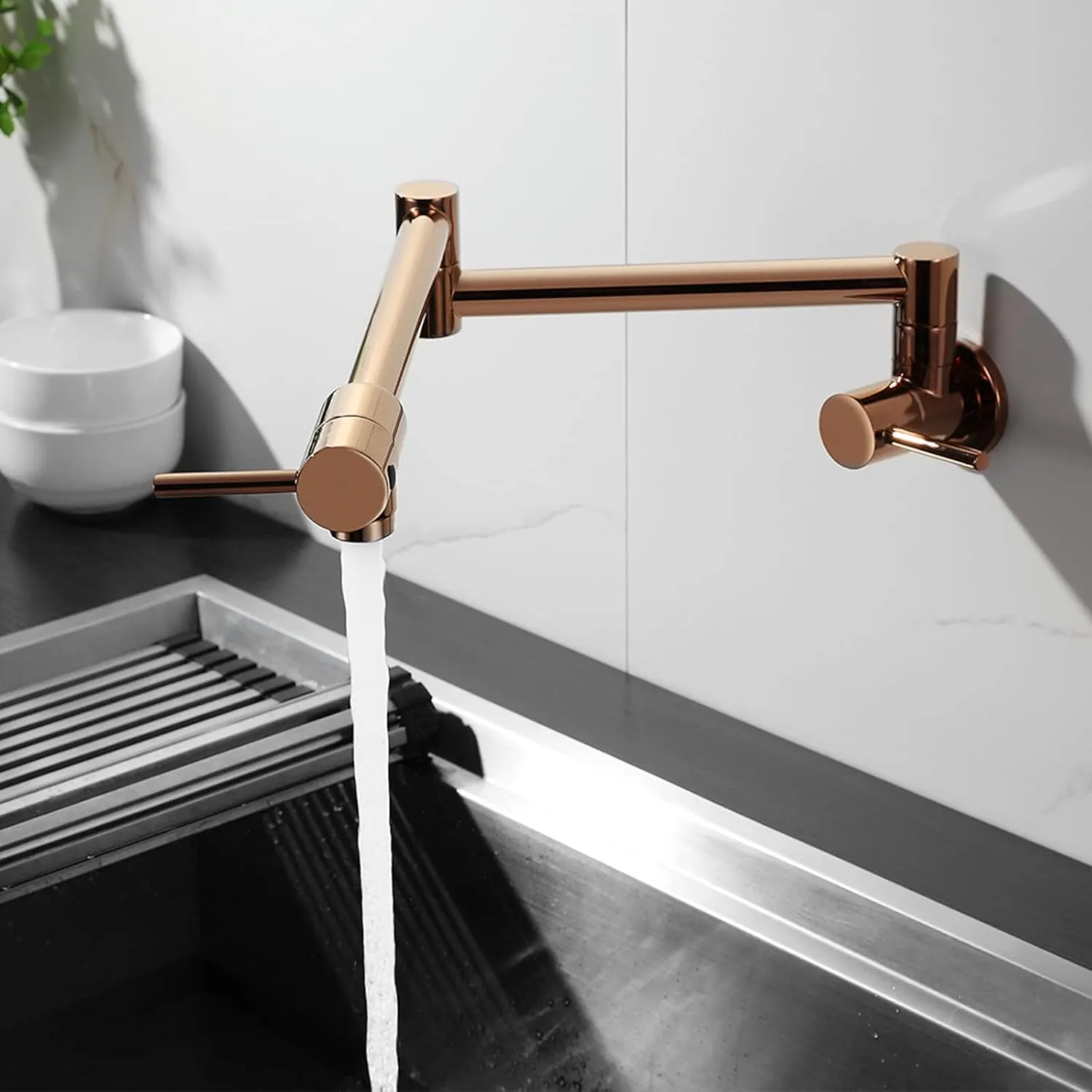 Stretchable Handle Dual Practical Worldwide availability (Rose Kitchen Filler Faucet Pot Gold - Finish) Tap Wall-Mounted SS304