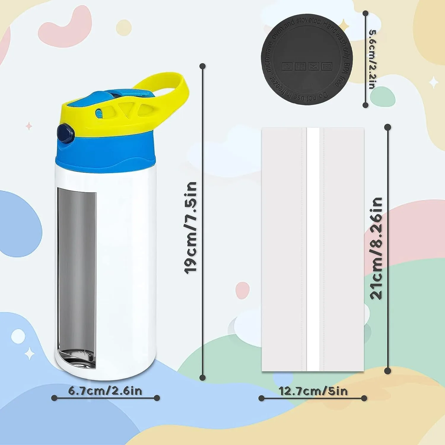 Sublimation Sippy Cup,12oz Stainless Steel Toddler Water Bottle,Double Wall Vacuum Insulated Sippy Tumbler with Handle Spill Proof and Shrink Films,Children Thermos
