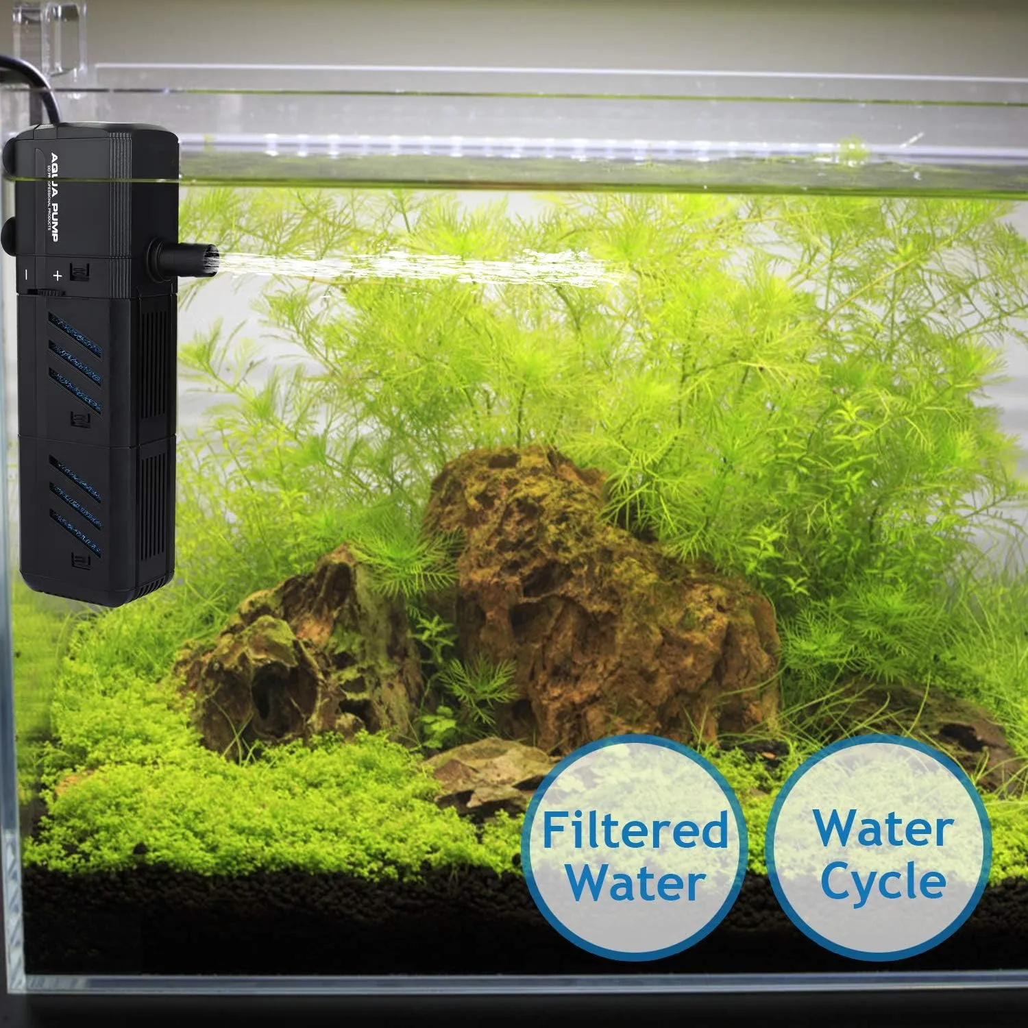Submersible Aquarium Internal Filter 8W, Adjustable Fish Tank Filter with 200 GPH Water Pump for 10-50 Gallon Fish Tank Black