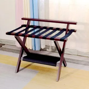 Suitcase Stand for Guest Room - Luggage Rack, Solid Wood Travel Bag Organizer, Hotel/Bedroom/Guest Room, Double Layer Luggage Rack with Backrest, Home Hotel Foldable Suitcase Rack(Red,1pcs)