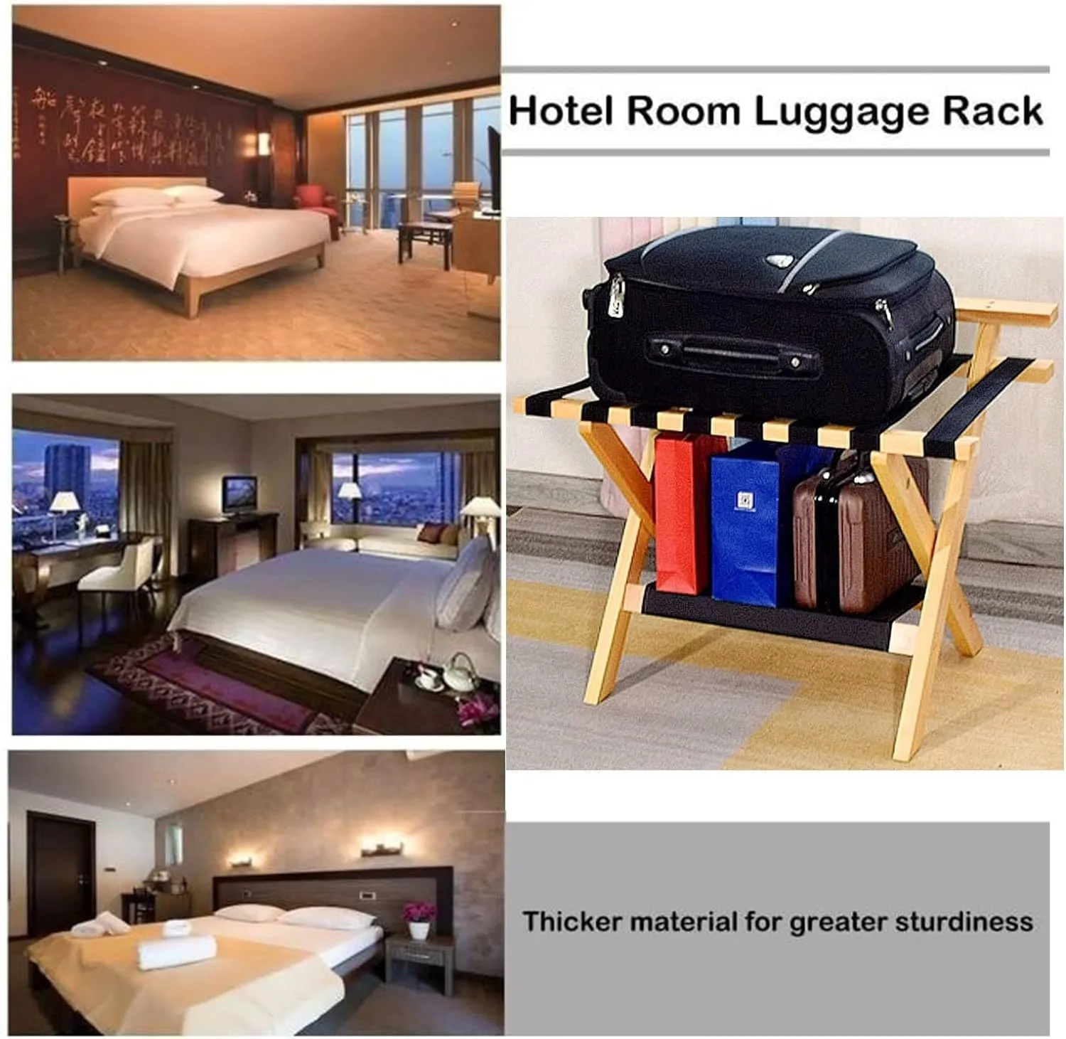 Suitcase Stand for Guest Room - Luggage Rack, Solid Wood Travel Bag Organizer, Hotel/Bedroom/Guest Room, Double Layer Luggage Rack with Backrest, Home Hotel Foldable Suitcase Rack(Red,1pcs)