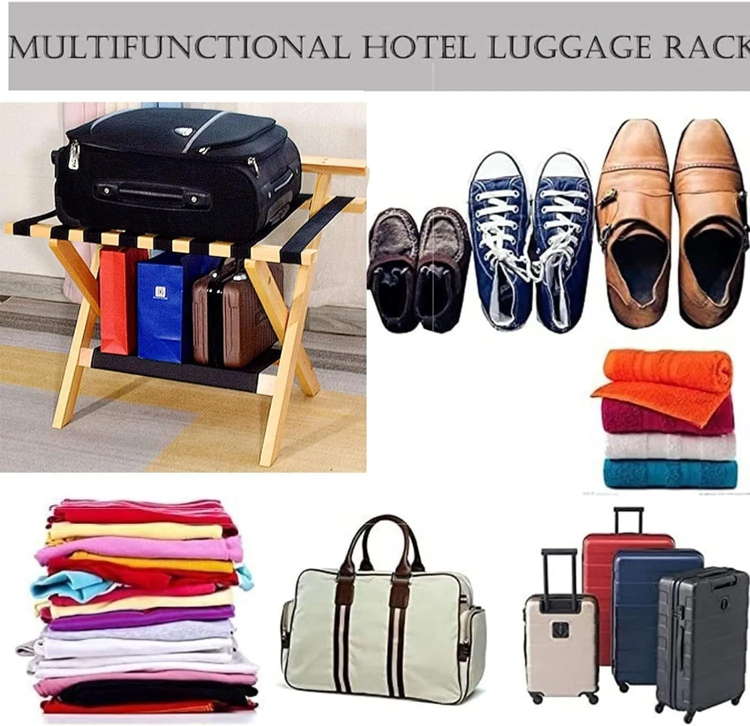 Suitcase Stand for Guest Room - Luggage Rack, Solid Wood Travel Bag Organizer, Hotel/Bedroom/Guest Room, Double Layer Luggage Rack with Backrest, Home Hotel Foldable Suitcase Rack(Red,1pcs)