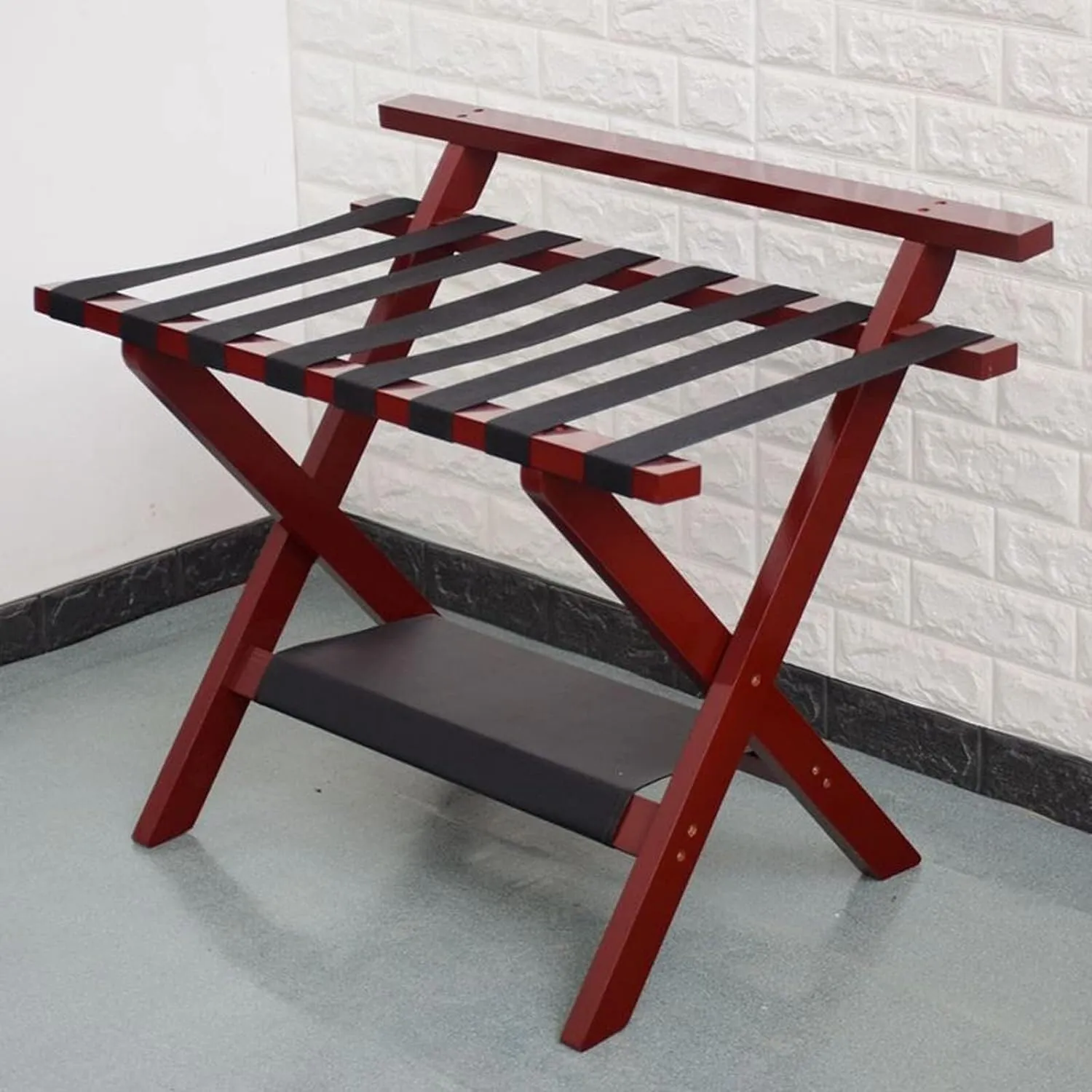 Suitcase Stand for Guest Room - Luggage Rack, Solid Wood Travel Bag Organizer, Hotel/Bedroom/Guest Room, Double Layer Luggage Rack with Backrest, Home Hotel Foldable Suitcase Rack(Red,1pcs)