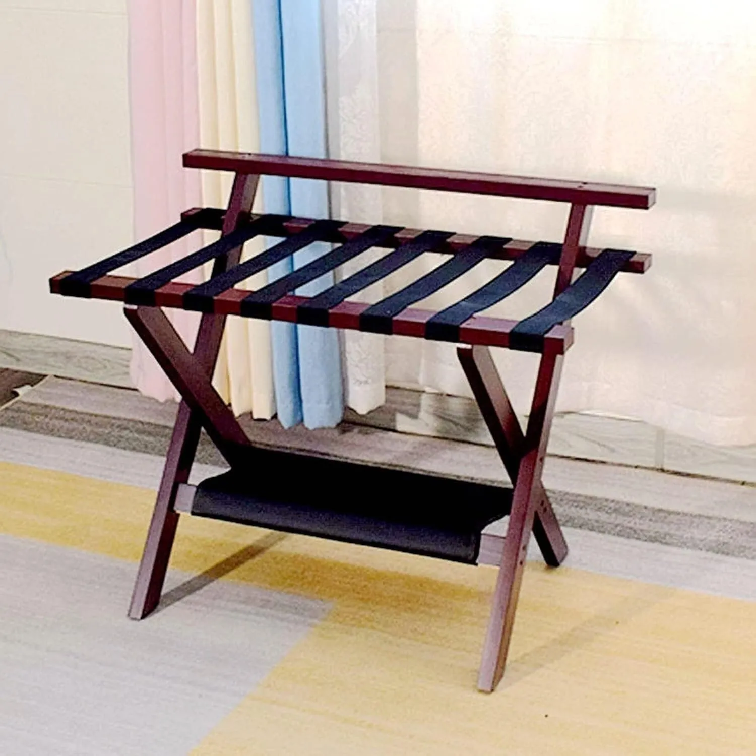Suitcase Stand for Guest Room - Luggage Rack, Solid Wood Travel Bag Organizer, Hotel/Bedroom/Guest Room, Double Layer Luggage Rack with Backrest, Home Hotel Foldable Suitcase Rack(Red,1pcs)