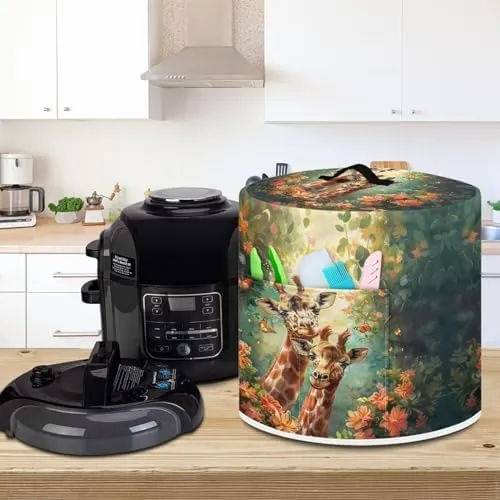 Suobstales Giraffe Butterfly Flower Print Dust Cover with Pocket for 3 Quart Instant Pot, Large Size Rice Cooker Air Fryer Round Protective Cover Washable Electric Appliance Cover Easy to Clean, S