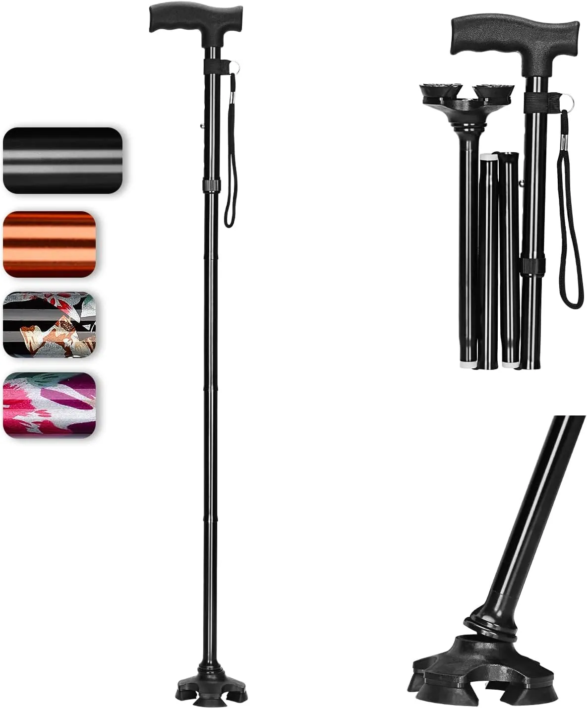 supregear Walking Cane for Men and Women - Foldable, Adjustable, Collapsible, Free Standing Cane with Pivot Tip, Heavy Duty Walking Sticks, Sleek Folding Canes for Seniors and Adults