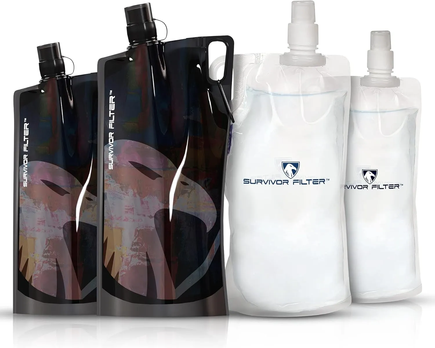 Survivor Filter 1L Black and Clear Collapsible Water Bottles Bundle - 4 x 33oz