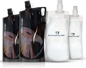Survivor Filter 1L Black and Clear Collapsible Water Bottles Bundle - 4 x 33oz