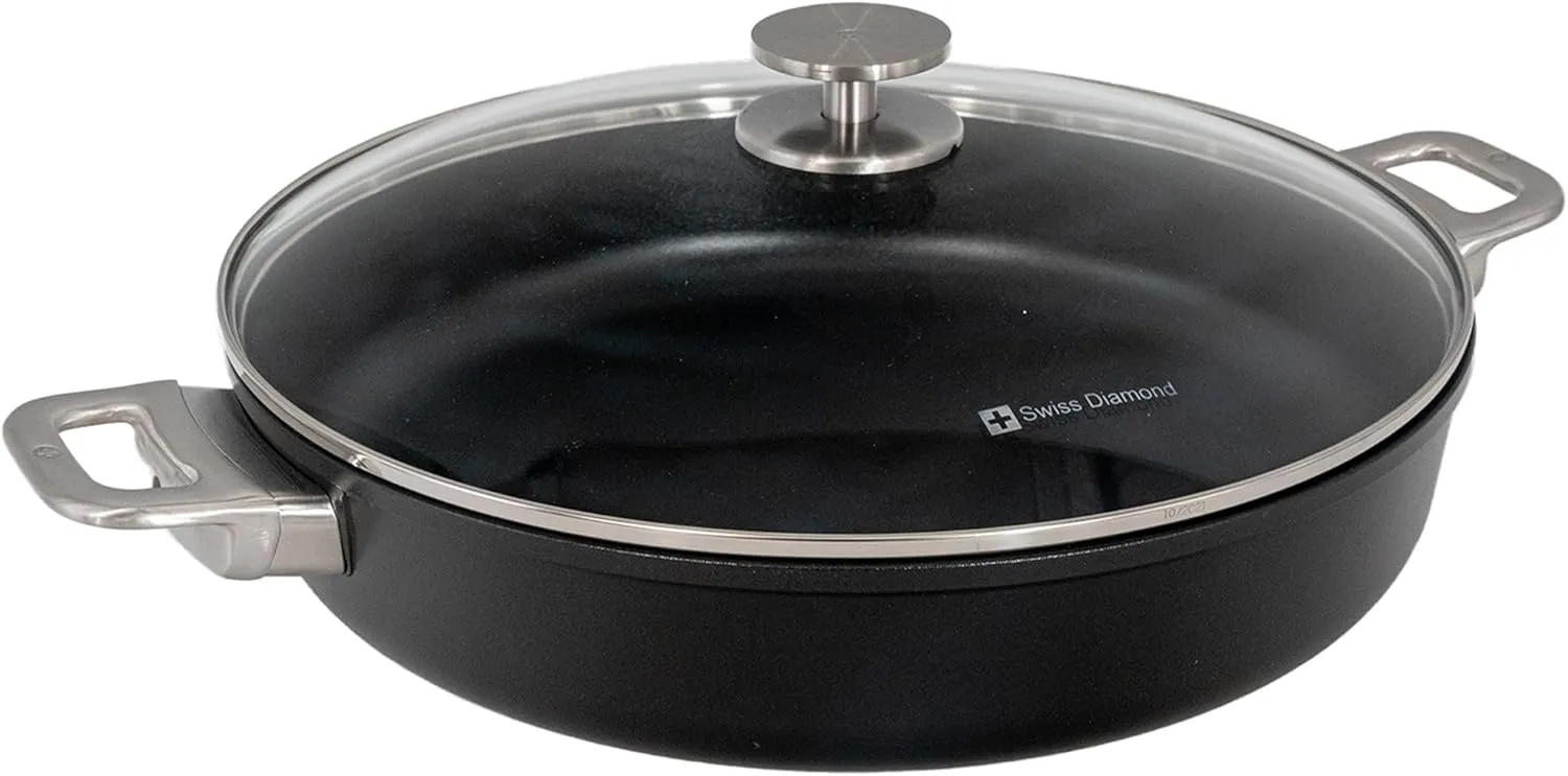 Swiss Diamond 12.5" (4.5 Qt) Sauteuse Nonstick Diamond Coated Includes Lid Dishwasher Safe and Oven Safe