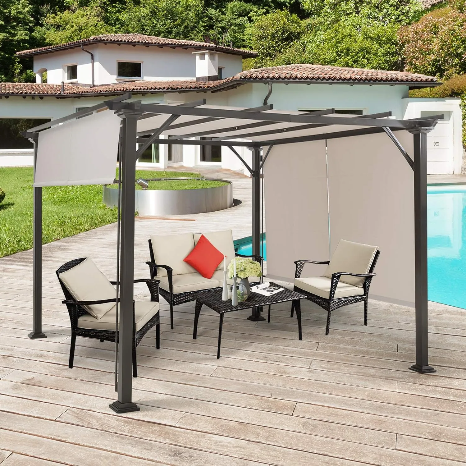Tangkula 2 Pieces 16x4 Ft Universal Canopy, Outdoor Pergola Roof Top Cover With Heavy Duty Polyester, Waterproof Replacement for Pergola Structure (Cover Only) (Beige)